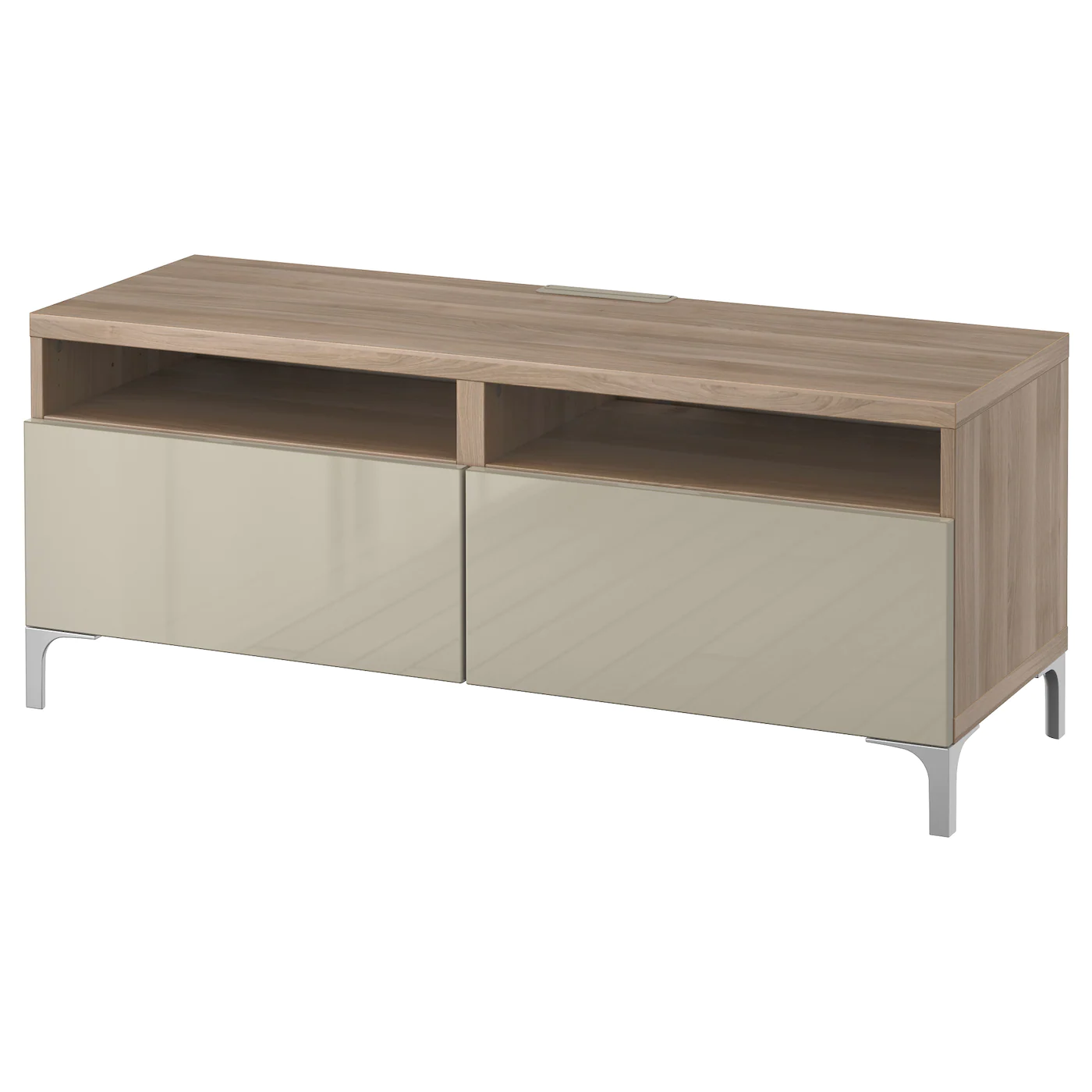 IKEA BESTÅ TV Bench With Drawers Walnut Effect Light Gray/Selsviken Highgloss/beige 47 1/4x16 1/2x18 7/8 " Blackbrown Hedeviken/stubbarp/oak Veneer