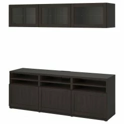 IKEA BESTÅ TV Storage Combination/glass Doors Blackbrown/Hanviken Blackbrown Clear Glass 70 7/8x16 1/2x75 5/8 "