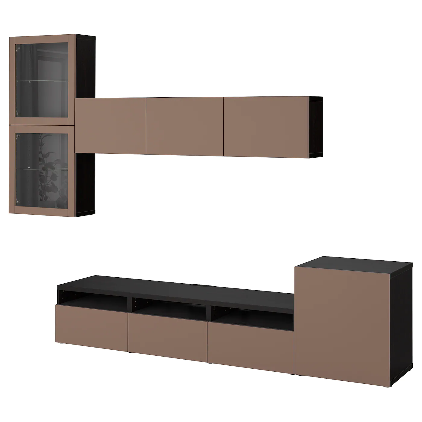IKEA BESTÅ TV Storage Combination/glass Doors Blackbrown Lappviken/light Graybrown Clear Glass 118 1/8x16 1/2x83 1/8 "
