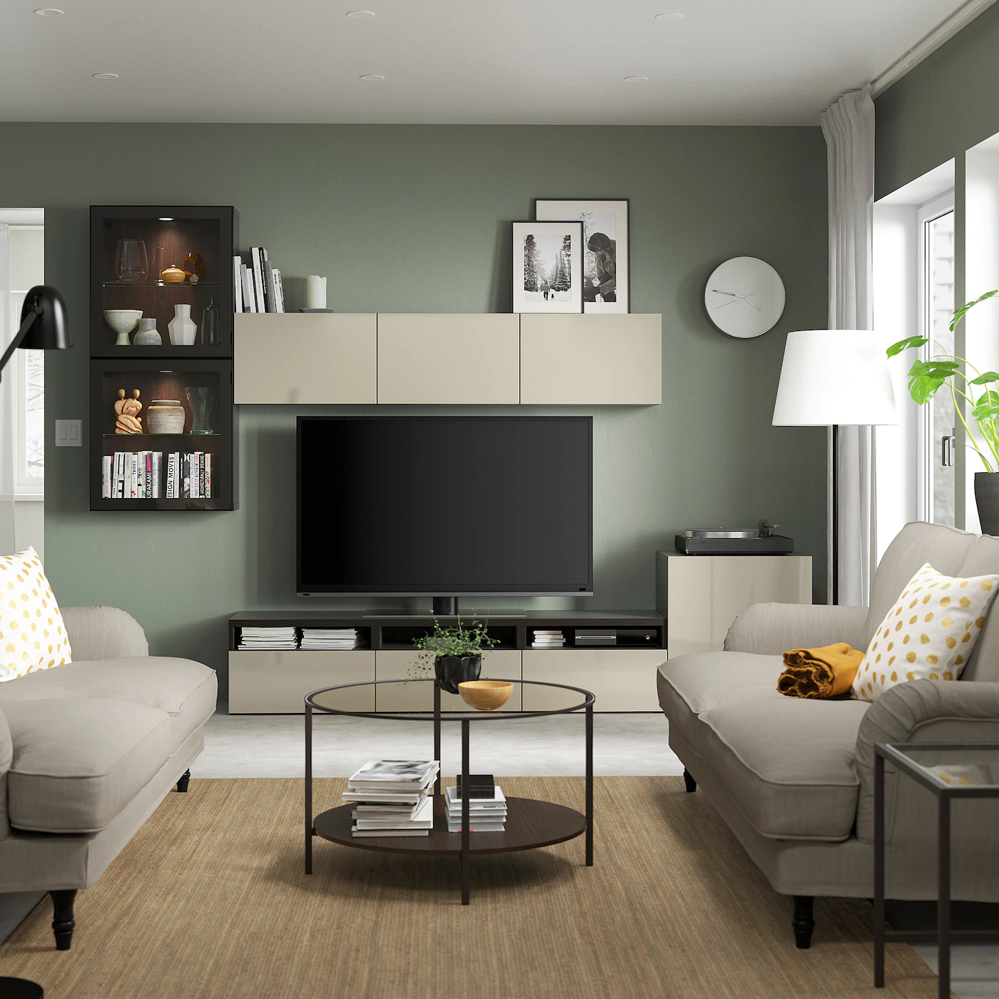 IKEA BESTÅ TV Storage Combination/glass Doors Blackbrown/Selsviken High Gloss/beige Clear Glass 118 1/8x16 1/2x83 1/8 " 5 IKEA BESTÅ TV Storage Combination/glass Doors Blackbrown/Selsviken High Gloss/beige Clear Glass 118 1/8x16 1/2x83 1/8 " - Image 3