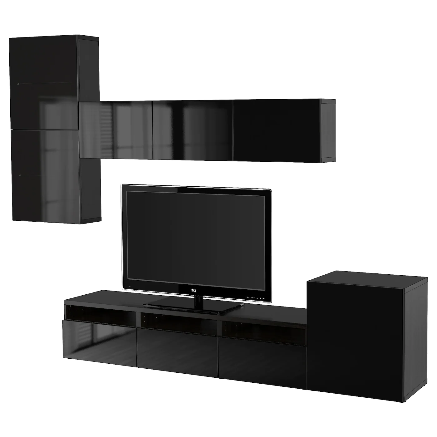 IKEA BESTÅ TV Storage Combination/glass Doors Blackbrown/Selsviken High Gloss/black Smoked Glass 118 1/8x16 1/2x83 1/8 "