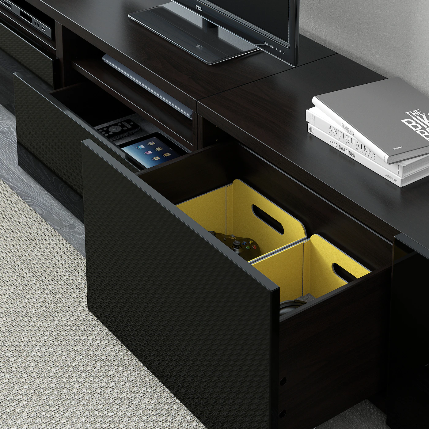 IKEA BESTÅ TV Storage Combination/glass Doors Blackbrown/Selsviken High Gloss/black Smoked Glass 94 1/2x16 1/2x91 " 8 IKEA BESTÅ TV Storage Combination/glass Doors Blackbrown/Selsviken High Gloss/black Smoked Glass 94 1/2x16 1/2x91 " - Image 6