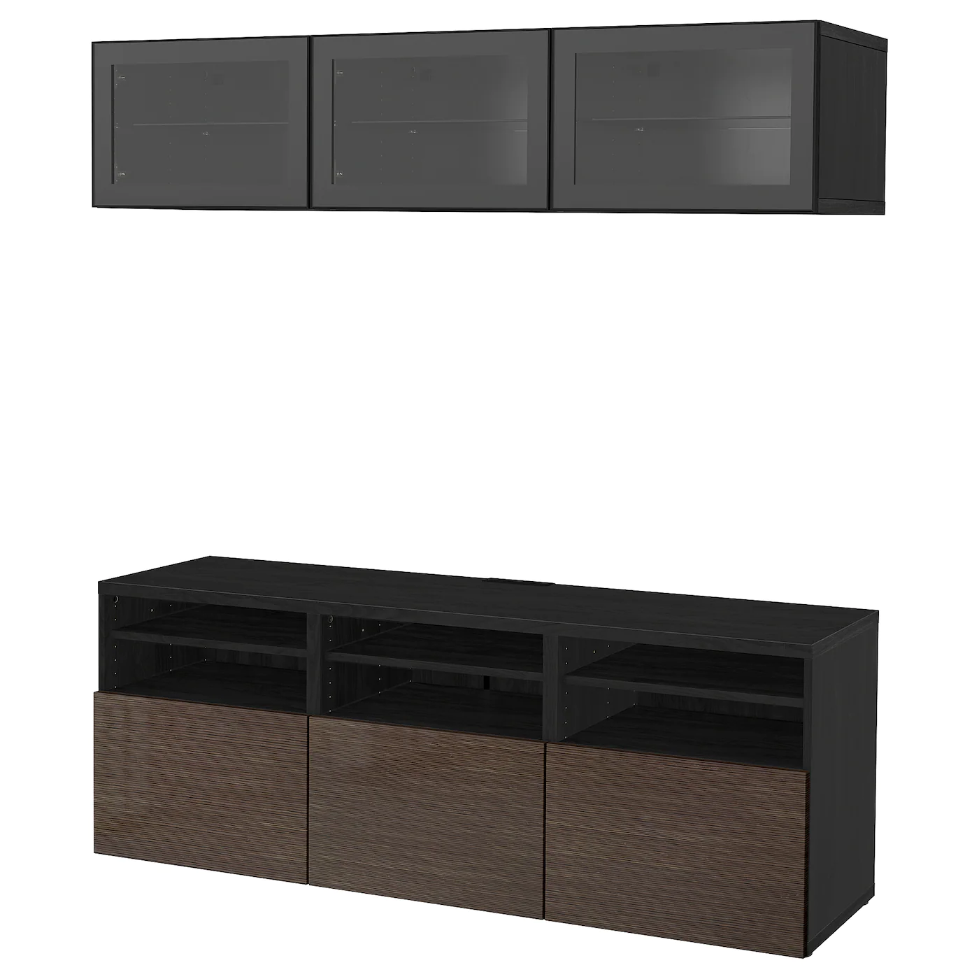 IKEA BESTÅ TV Storage Combination/glass Doors Blackbrown/Selsviken High Gloss/brown Clear Glass 70 7/8x16 1/2x75 5/8 " Blackbrown Sindvik/kallviken Dark Gray