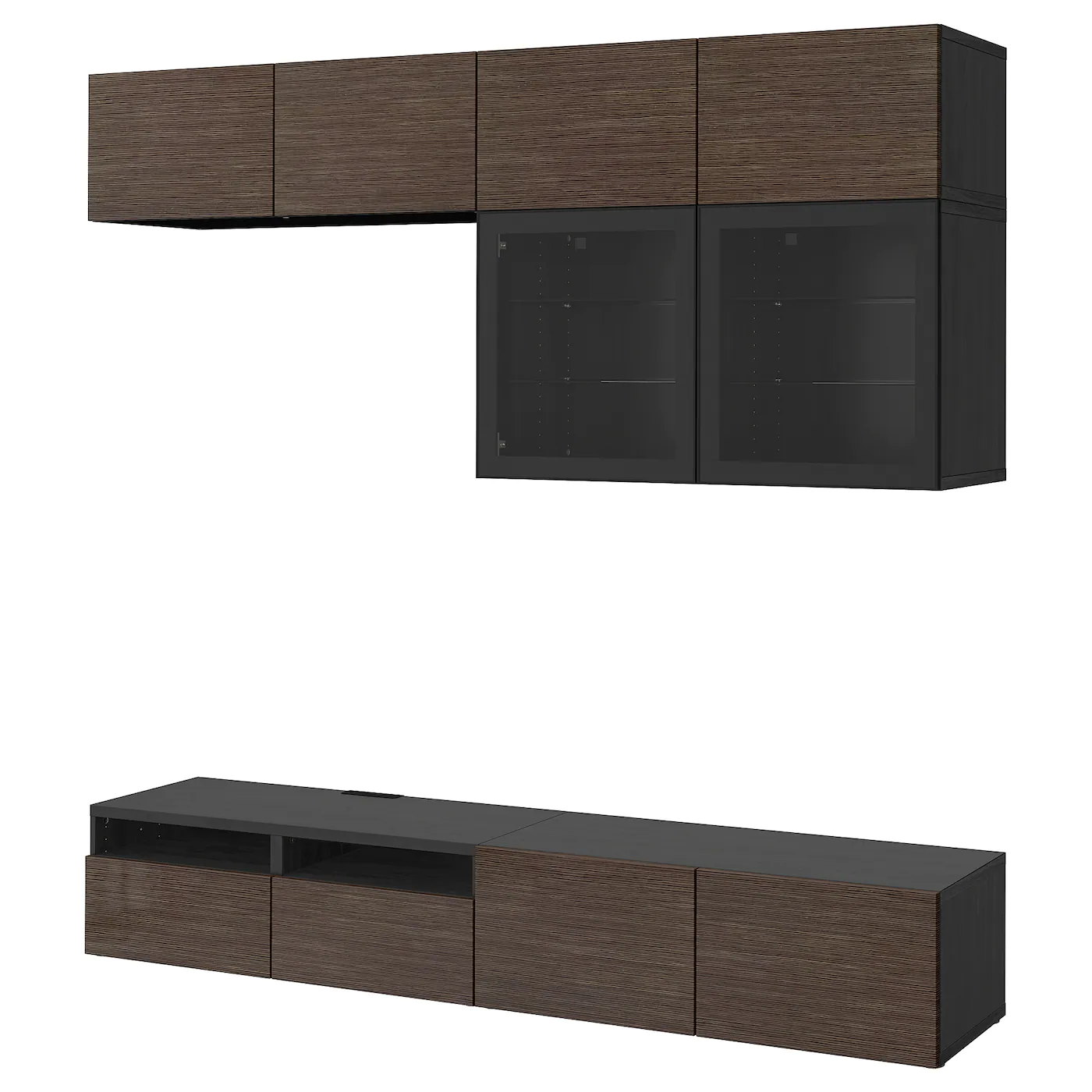 IKEA BESTÅ TV Storage Combination/glass Doors Blackbrown/Selsviken High Gloss/brown Clear Glass 94 1/2x16 1/2x91 " Blackbrown/selsviken High Gloss/black Clear Glass