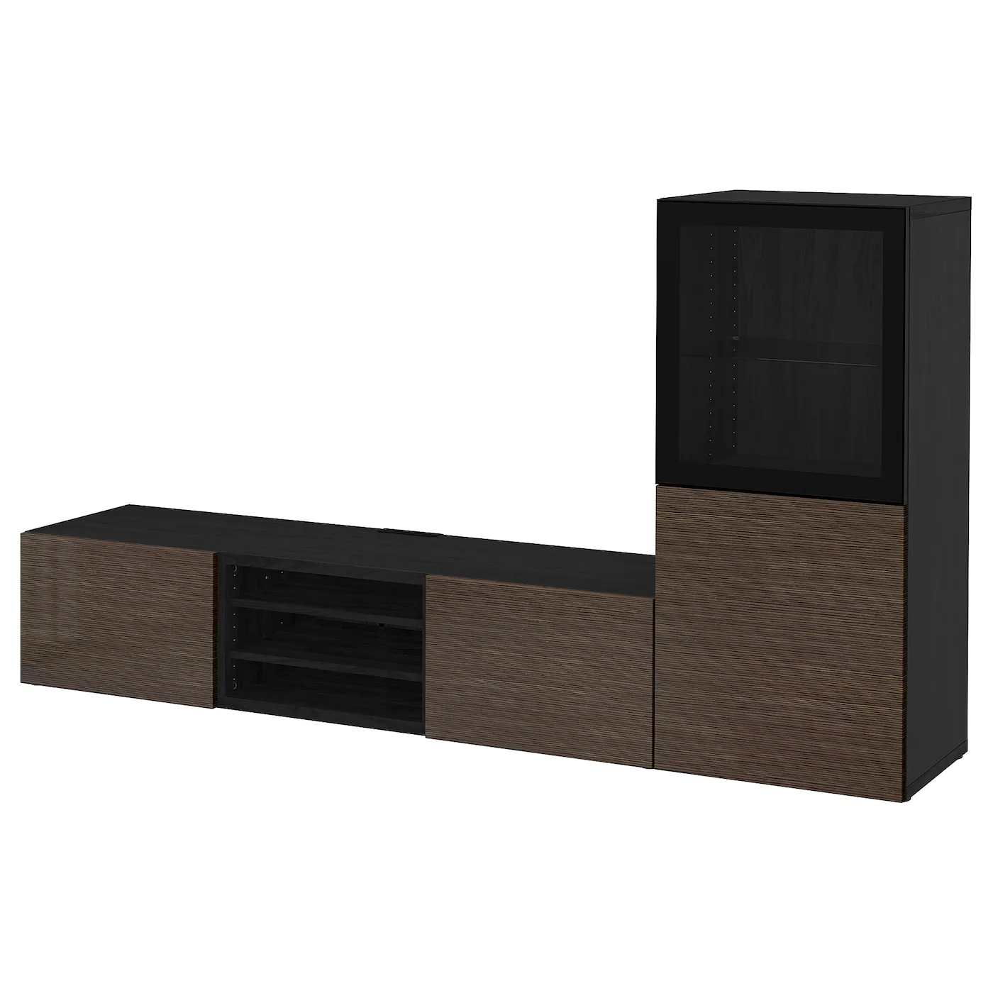 IKEA BESTÅ TV Storage Combination/glass Doors Blackbrown/Selsviken High Gloss/brown Clear Glass 94 1/2x16 1/2x50 3/4 " Blackbrown/lappviken Blackbrown Clear Glass