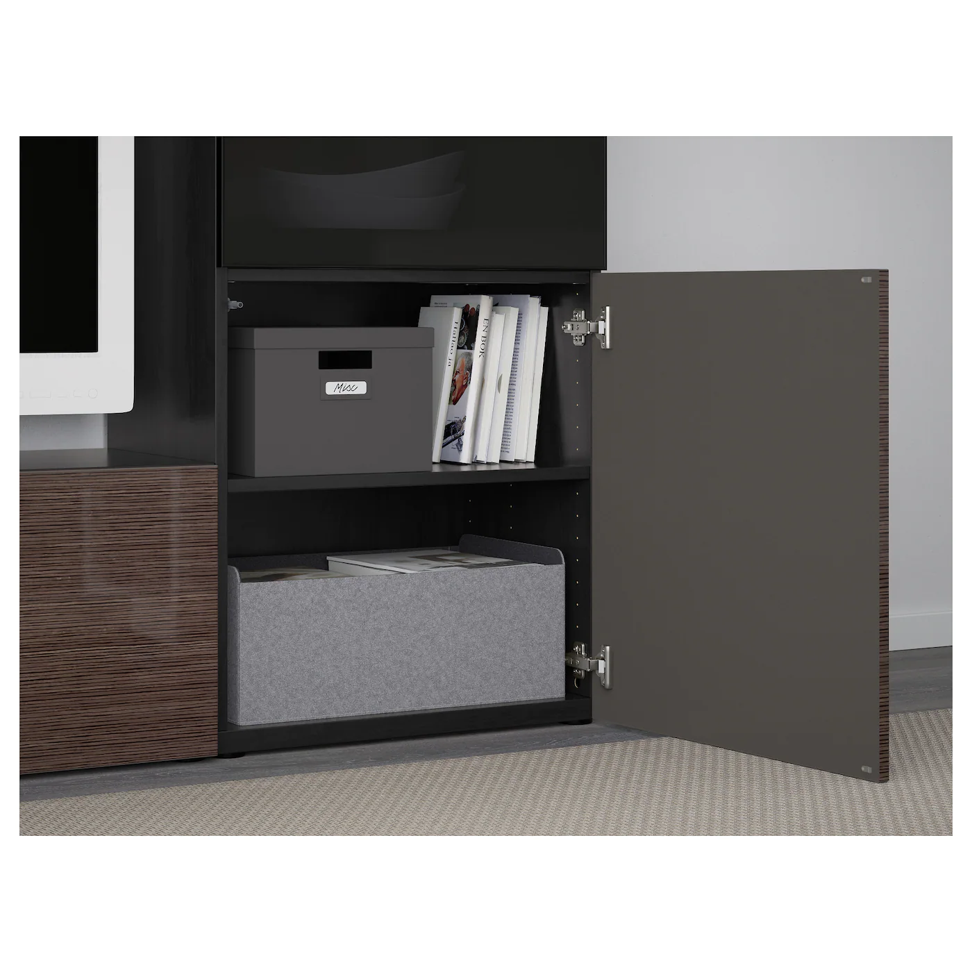 IKEA BESTÅ TV Storage Combination/glass Doors Blackbrown/Selsviken High Gloss/brown Smoked Glass 94 1/2x16 1/2x50 3/4 " Blackbrown/hanviken Blackbrown Clear Glass 9 IKEA BESTÅ TV Storage Combination/glass Doors Blackbrown/Selsviken High Gloss/brown Smoked Glass 94 1/2x16 1/2x50 3/4 " Blackbrown/hanviken Blackbrown Clear Glass - Image 7