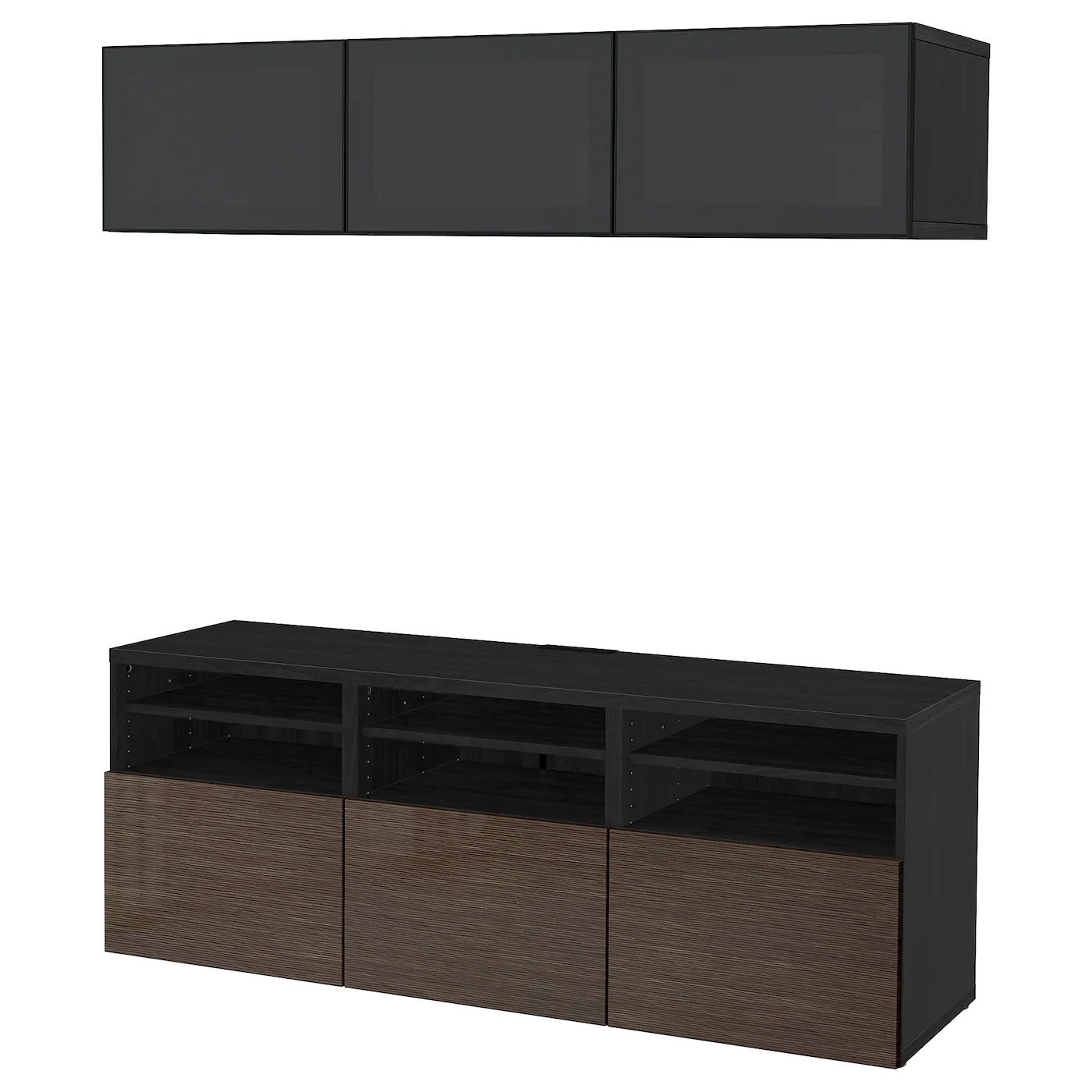 IKEA BESTÅ TV Storage Combination/glass Doors Blackbrown/Selsviken High Gloss/brown Smoked Glass 70 7/8x16 1/2x75 5/8 " Blackbrown/hanviken Blackbrown Clear Glass