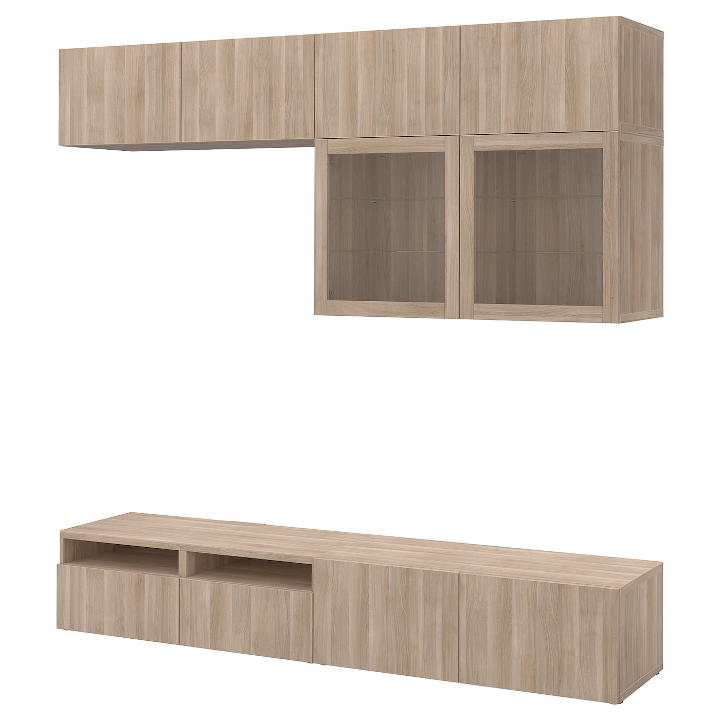 IKEA BESTÅ TV Storage Combination/glass Doors Walnut Effect Light Gray/Lappviken Gray Stained Walnut Eff Clear Glass 94 1/2x16 1/2x91 " Blackbrown/selsviken High Gloss/beige Clear Glass