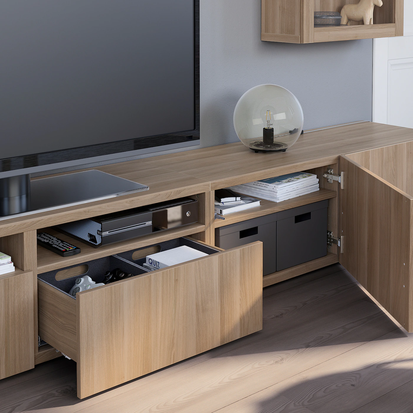 IKEA BESTÅ TV Storage Combination/glass Doors Walnut Effect Light Gray/Lappviken Gray Stained Walnut Eff Clear Glass 94 1/2x16 1/2x74 3/4 " 9 IKEA BESTÅ TV Storage Combination/glass Doors Walnut Effect Light Gray/Lappviken Gray Stained Walnut Eff Clear Glass 94 1/2x16 1/2x74 3/4 " - Image 7