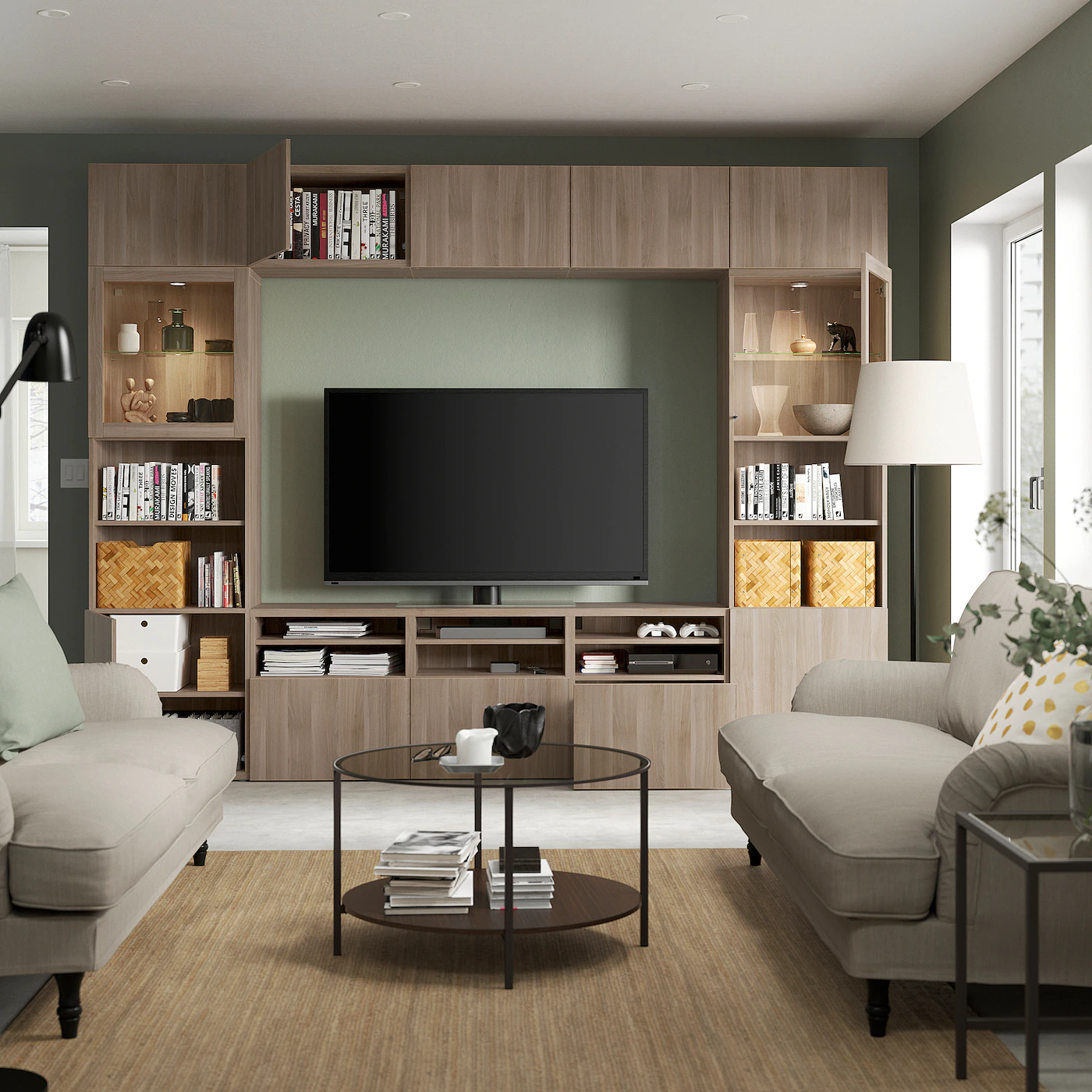 IKEA BESTÅ TV Storage Combination/glass Doors Walnut Effect Light Gray/Lappviken Gray Stained Walnut Eff Clear Glass 118 1/8x16 1/2x91 " Blackbrown/selsviken High Gloss/beige Smoked Glass 4 IKEA BESTÅ TV Storage Combination/glass Doors Walnut Effect Light Gray/Lappviken Gray Stained Walnut Eff Clear Glass 118 1/8x16 1/2x91 " Blackbrown/selsviken High Gloss/beige Smoked Glass - Image 2