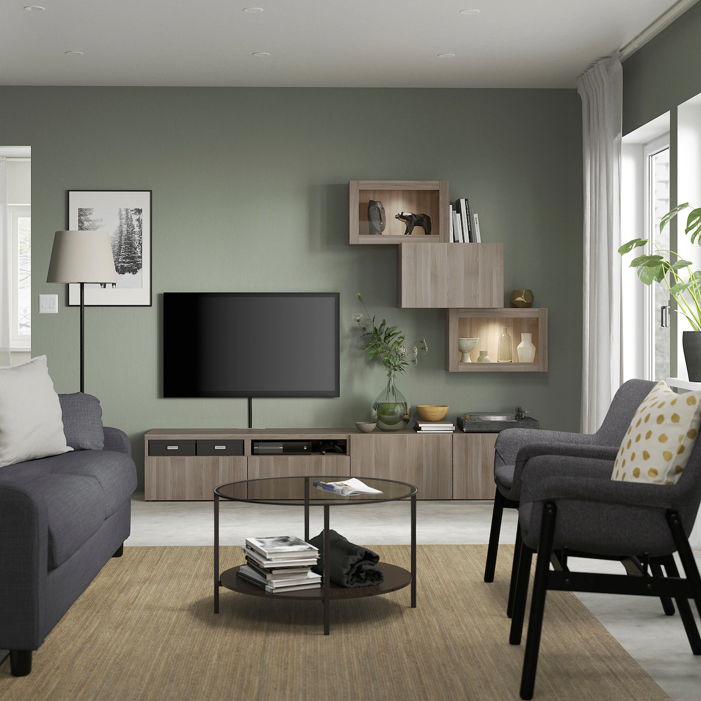 IKEA BESTÅ TV Storage Combination/glass Doors Walnut Effect Light Gray/Lappviken Gray Stained Walnut Eff Clear Glass 94 1/2x16 1/2x74 3/4 " 5 IKEA BESTÅ TV Storage Combination/glass Doors Walnut Effect Light Gray/Lappviken Gray Stained Walnut Eff Clear Glass 94 1/2x16 1/2x74 3/4 " - Image 3