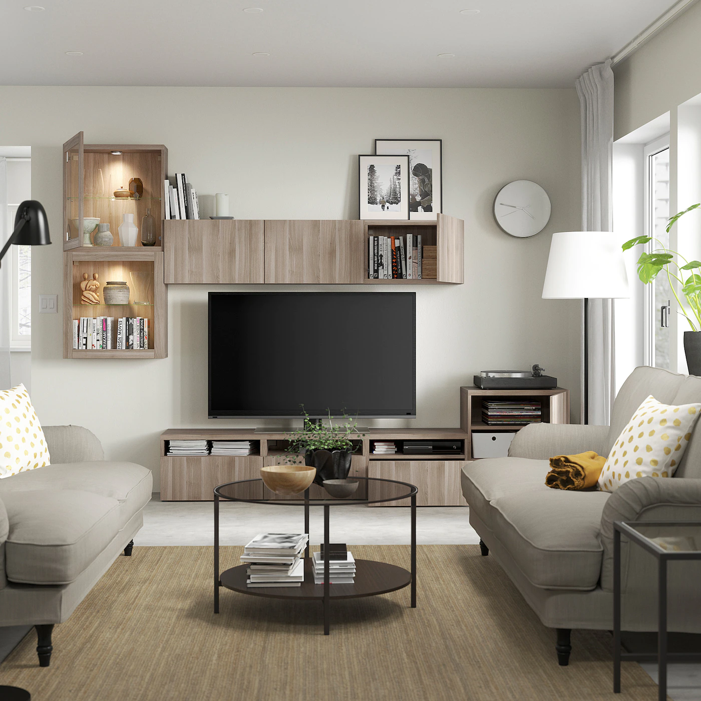 IKEA BESTÅ TV Storage Combination/glass Doors Walnut Effect Light Gray/Lappviken Gray Stained Walnut Eff Clear Glass 118 1/8x16 1/2x83 1/8 " Blackbrown/selsviken High Gloss/beige Clear Glass 4 IKEA BESTÅ TV Storage Combination/glass Doors Walnut Effect Light Gray/Lappviken Gray Stained Walnut Eff Clear Glass 118 1/8x16 1/2x83 1/8 " Blackbrown/selsviken High Gloss/beige Clear Glass - Image 2