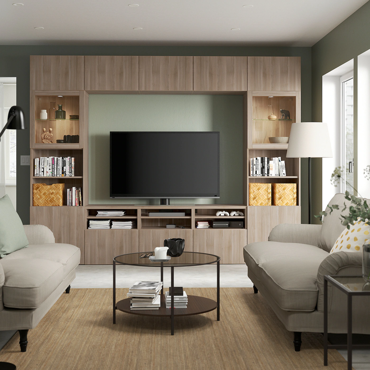 IKEA BESTÅ TV Storage Combination/glass Doors Walnut Effect Light Gray/Lappviken Gray Stained Walnut Eff Clear Glass 118 1/8x16 1/2x91 " Blackbrown/selsviken High Gloss/beige Smoked Glass 5 IKEA BESTÅ TV Storage Combination/glass Doors Walnut Effect Light Gray/Lappviken Gray Stained Walnut Eff Clear Glass 118 1/8x16 1/2x91 " Blackbrown/selsviken High Gloss/beige Smoked Glass - Image 3