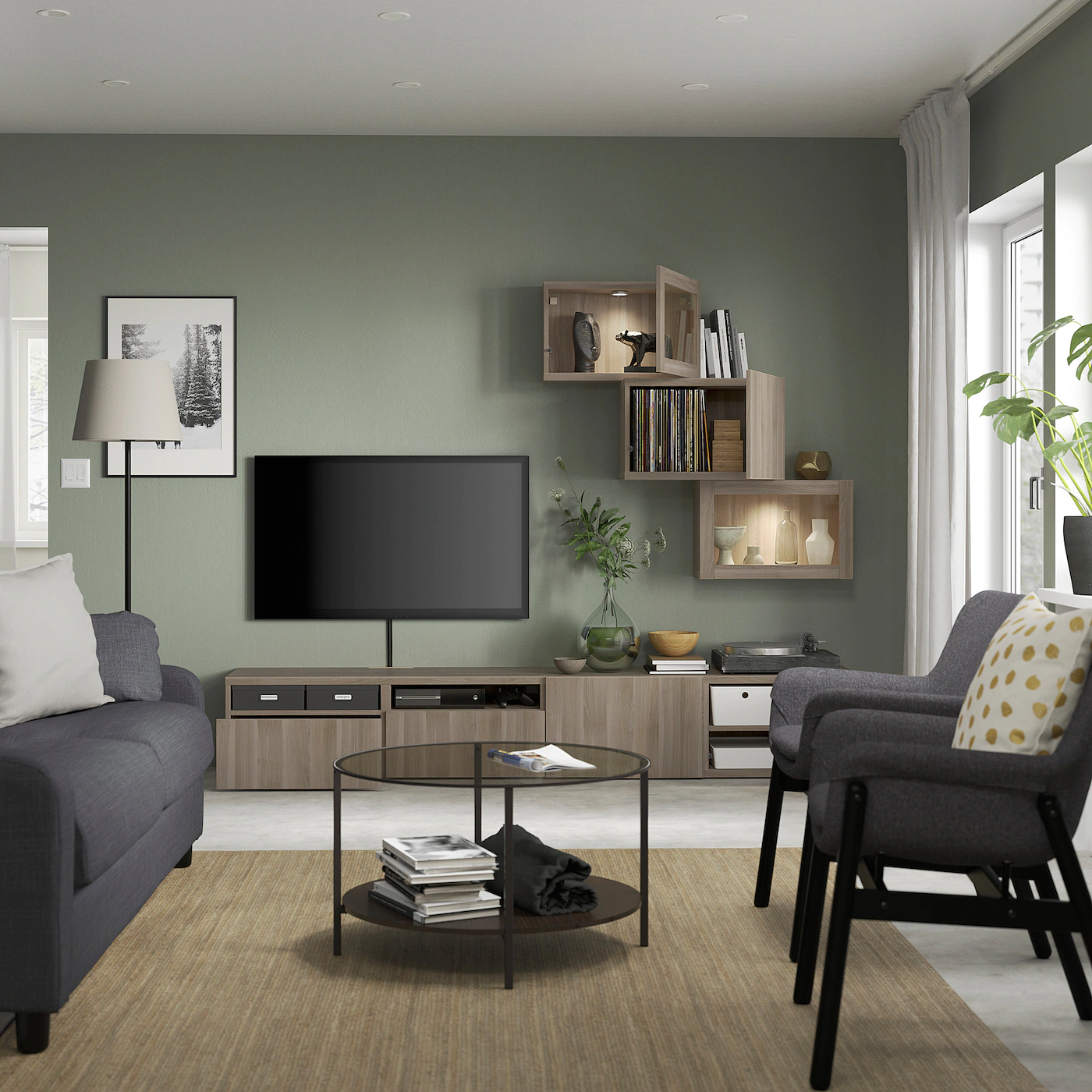 IKEA BESTÅ TV Storage Combination/glass Doors Walnut Effect Light Gray/Lappviken Gray Stained Walnut Eff Clear Glass 94 1/2x16 1/2x74 3/4 " 4 IKEA BESTÅ TV Storage Combination/glass Doors Walnut Effect Light Gray/Lappviken Gray Stained Walnut Eff Clear Glass 94 1/2x16 1/2x74 3/4 " - Image 2