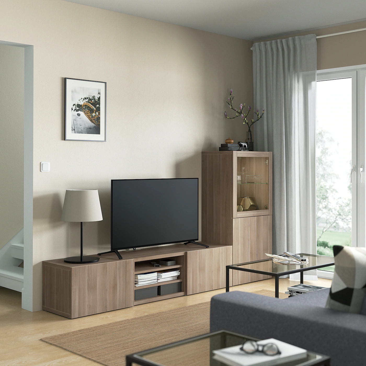 IKEA BESTÅ TV Storage Combination/glass Doors Walnut Effect Light Gray/Lappviken Gray Stained Walnut Eff Clear Glass 94 1/2x16 1/2x50 3/4 " Blackbrown Glassvik/laxviken Black 5 IKEA BESTÅ TV Storage Combination/glass Doors Walnut Effect Light Gray/Lappviken Gray Stained Walnut Eff Clear Glass 94 1/2x16 1/2x50 3/4 " Blackbrown Glassvik/laxviken Black - Image 3