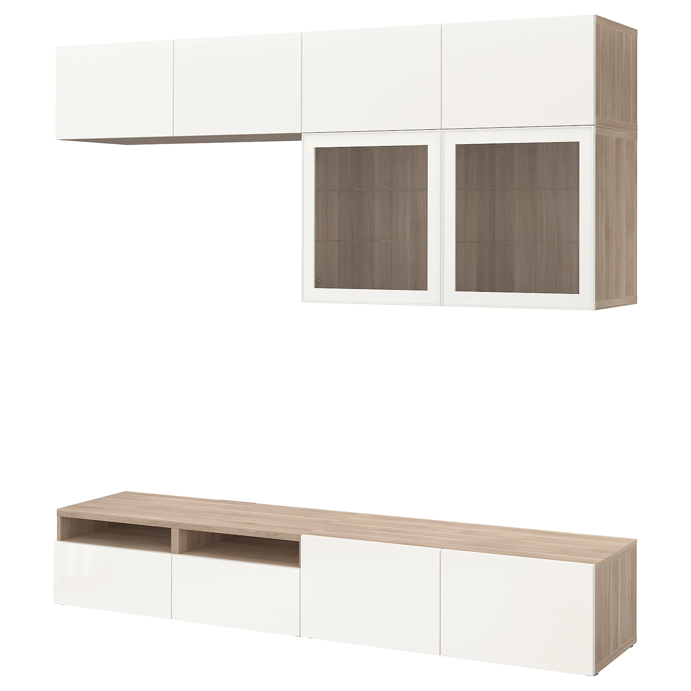 IKEA BESTÅ TV Storage Combination/glass Doors Walnut Effect Light Gray/Selsviken High Gloss/white Clear Glass 94 1/2x16 1/2x91 " Blackbrown/selsviken High Gloss/beige Smoked Glass