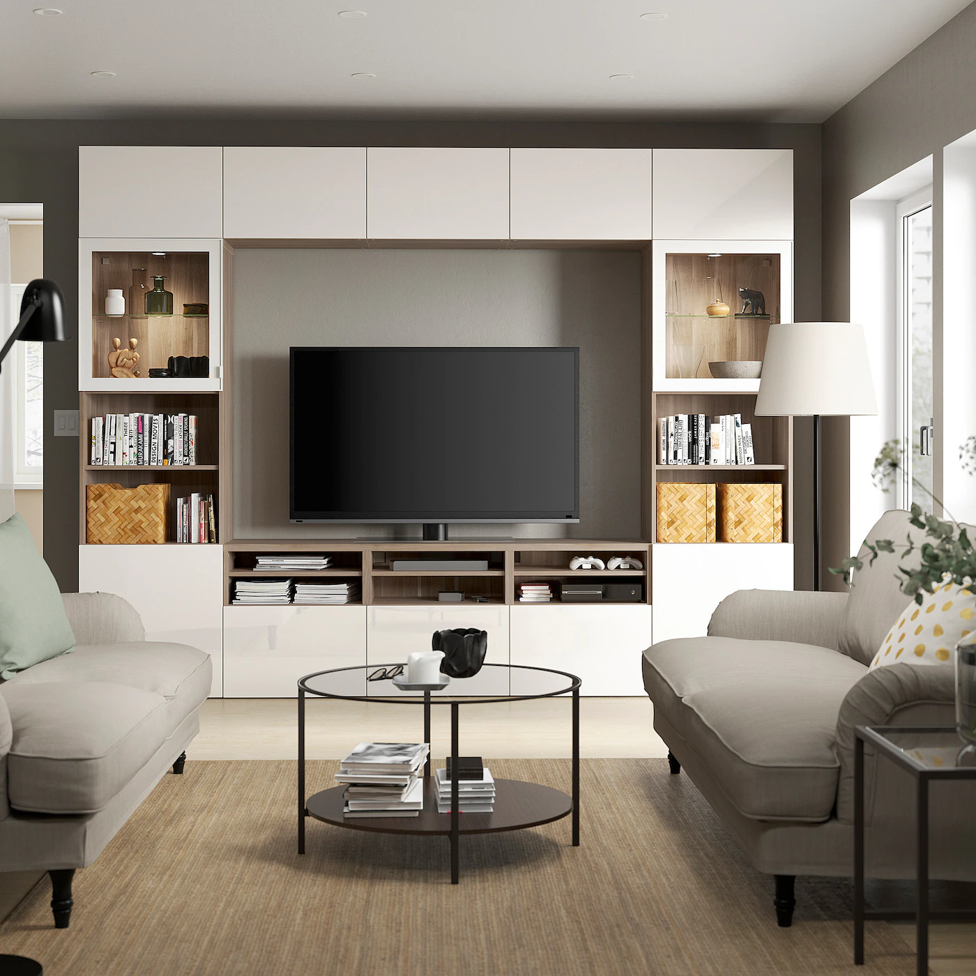 IKEA BESTÅ TV Storage Combination/glass Doors Walnut Effect Light Gray/Selsviken High Gloss/white Clear Glass 118 1/8x16 1/2x91 " Blackbrown/selsviken High Gloss/beige Smoked Glass 5 IKEA BESTÅ TV Storage Combination/glass Doors Walnut Effect Light Gray/Selsviken High Gloss/white Clear Glass 118 1/8x16 1/2x91 " Blackbrown/selsviken High Gloss/beige Smoked Glass - Image 3