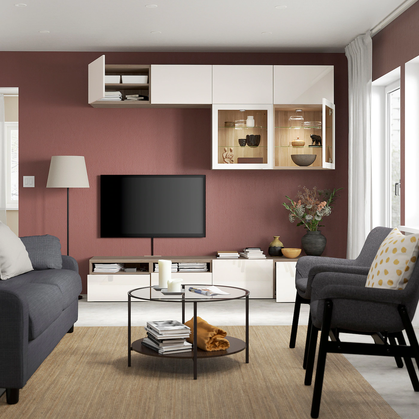 IKEA BESTÅ TV Storage Combination/glass Doors Walnut Effect Light Gray/Selsviken High Gloss/white Clear Glass 94 1/2x16 1/2x91 " Blackbrown/selsviken High Gloss/beige Smoked Glass 4 IKEA BESTÅ TV Storage Combination/glass Doors Walnut Effect Light Gray/Selsviken High Gloss/white Clear Glass 94 1/2x16 1/2x91 " Blackbrown/selsviken High Gloss/beige Smoked Glass - Image 2