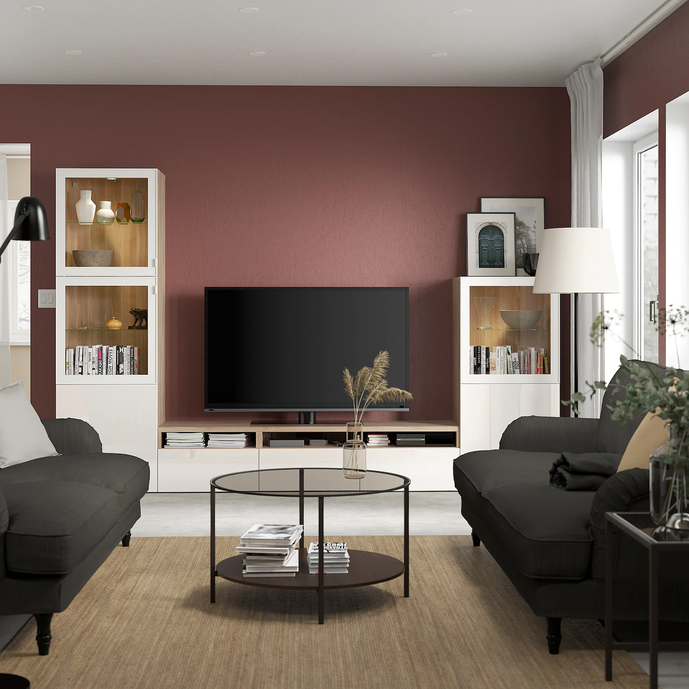 IKEA BESTÅ TV Storage Combination/glass Doors Walnut Effect Light Gray/Selsviken High Gloss/white Clear Glass 118 1/8x16 1/2x76 " 5 IKEA BESTÅ TV Storage Combination/glass Doors Walnut Effect Light Gray/Selsviken High Gloss/white Clear Glass 118 1/8x16 1/2x76 " - Image 3