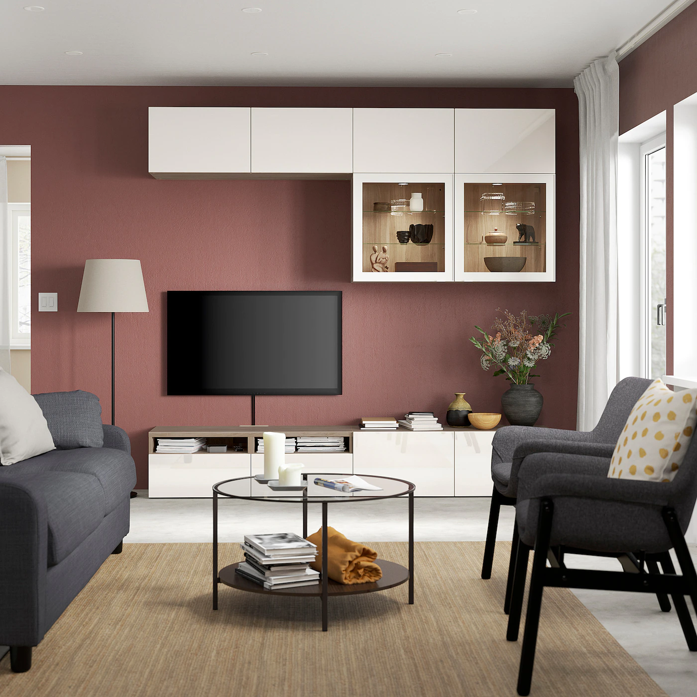 IKEA BESTÅ TV Storage Combination/glass Doors Walnut Effect Light Gray/Selsviken High Gloss/white Clear Glass 94 1/2x16 1/2x91 " Blackbrown/selsviken High Gloss/beige Smoked Glass 5 IKEA BESTÅ TV Storage Combination/glass Doors Walnut Effect Light Gray/Selsviken High Gloss/white Clear Glass 94 1/2x16 1/2x91 " Blackbrown/selsviken High Gloss/beige Smoked Glass - Image 3