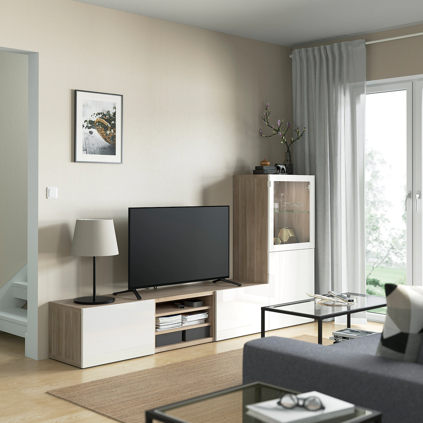 IKEA BESTÅ TV Storage Combination/glass Doors Walnut Effect Light Gray/Selsviken High Gloss/white Clear Glass 94 1/2x16 1/2x50 3/4 " Blackbrown/lappviken Blackbrown Clear Glass 5 IKEA BESTÅ TV Storage Combination/glass Doors Walnut Effect Light Gray/Selsviken High Gloss/white Clear Glass 94 1/2x16 1/2x50 3/4 " Blackbrown/lappviken Blackbrown Clear Glass - Image 3