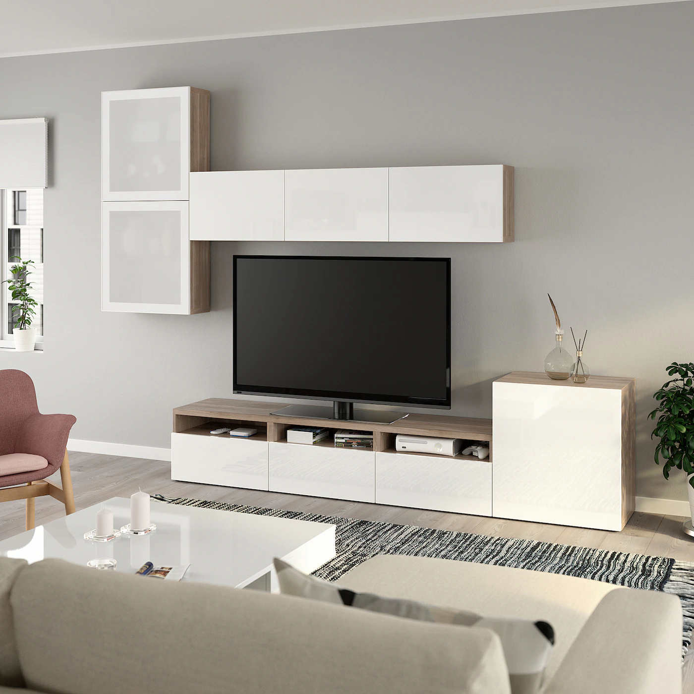 IKEA BESTÅ TV Storage Combination/glass Doors Walnut Effect Light Gray/Selsviken Highgloss/white Frosted Glass 118 1/8x16 1/2x83 1/8 " Blackbrown/hanviken Blackbrown Clear Glass 8 IKEA BESTÅ TV Storage Combination/glass Doors Walnut Effect Light Gray/Selsviken Highgloss/white Frosted Glass 118 1/8x16 1/2x83 1/8 " Blackbrown/hanviken Blackbrown Clear Glass - Image 6