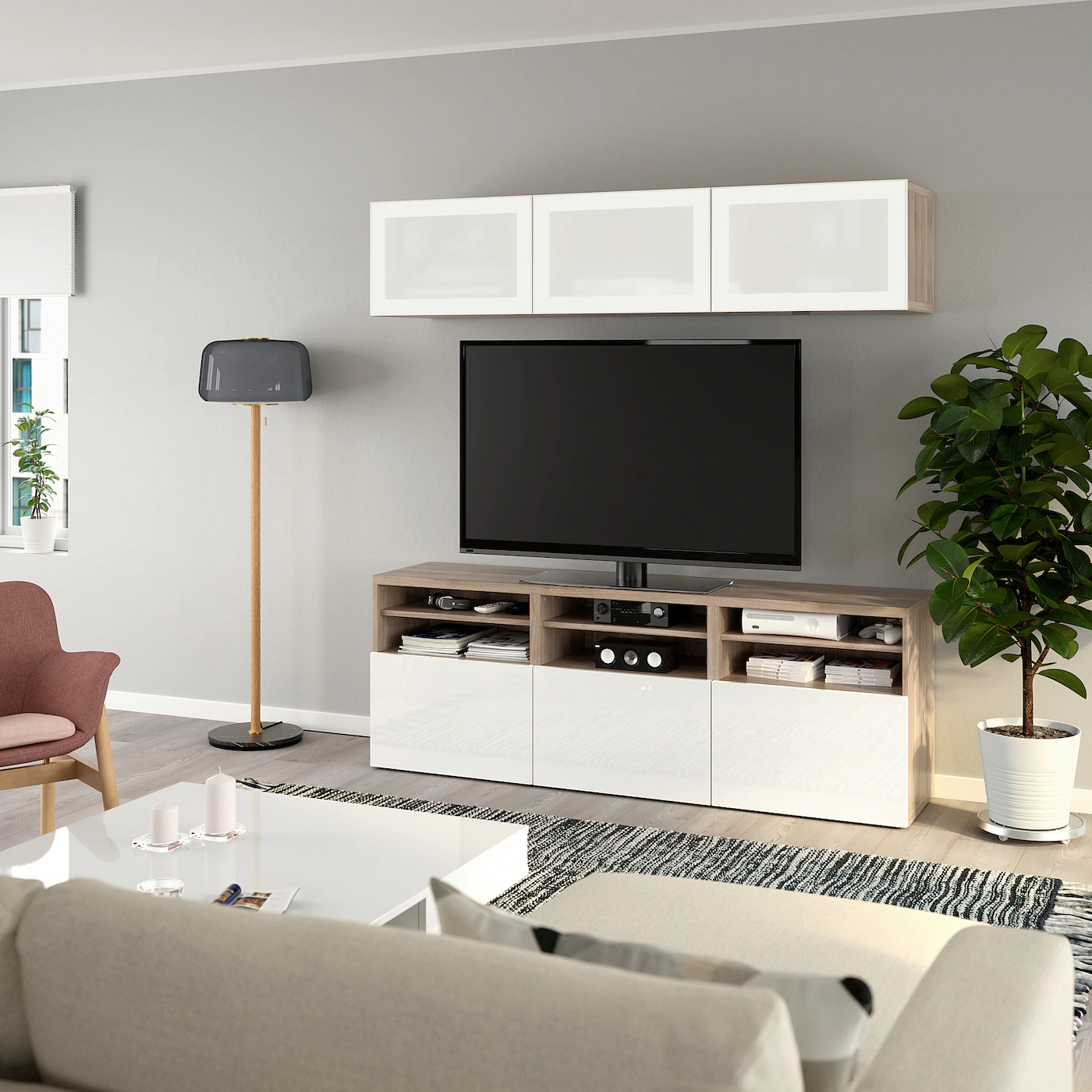 IKEA BESTÅ TV Storage Combination/glass Doors Walnut Effect Light Gray/Selsviken Highgloss/white Frosted Glass 70 7/8x16 1/2x75 5/8 " Blackbrown/hanviken Blackbrown Clear Glass 8 IKEA BESTÅ TV Storage Combination/glass Doors Walnut Effect Light Gray/Selsviken Highgloss/white Frosted Glass 70 7/8x16 1/2x75 5/8 " Blackbrown/hanviken Blackbrown Clear Glass - Image 6