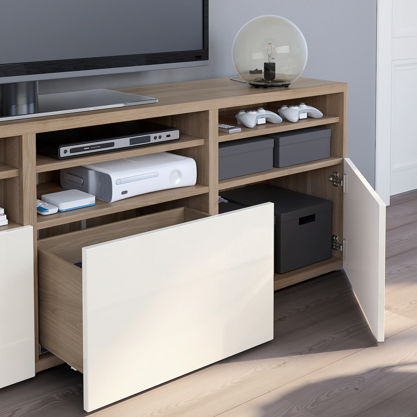 IKEA BESTÅ TV Storage Combination/glass Doors Walnut Effect Light Gray/Selsviken Highgloss/white Frosted Glass 70 7/8x16 1/2x75 5/8 " Blackbrown/hanviken Blackbrown Clear Glass 9 IKEA BESTÅ TV Storage Combination/glass Doors Walnut Effect Light Gray/Selsviken Highgloss/white Frosted Glass 70 7/8x16 1/2x75 5/8 " Blackbrown/hanviken Blackbrown Clear Glass - Image 7