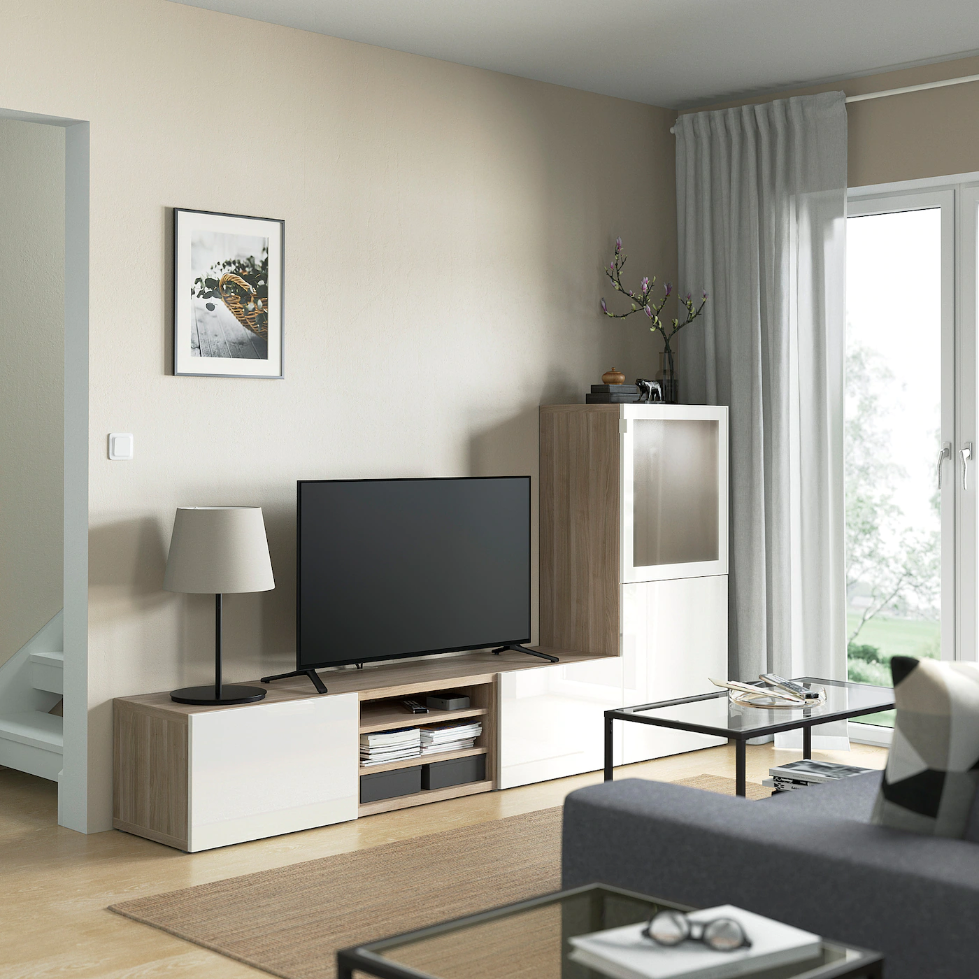 IKEA BESTÅ TV Storage Combination/glass Doors Walnut Effect Light Gray/Selsviken Highgloss/white Frosted Glass 94 1/2x16 1/2x50 3/4 " Blackbrown/hanviken Blackbrown Clear Glass 5 IKEA BESTÅ TV Storage Combination/glass Doors Walnut Effect Light Gray/Selsviken Highgloss/white Frosted Glass 94 1/2x16 1/2x50 3/4 " Blackbrown/hanviken Blackbrown Clear Glass - Image 3