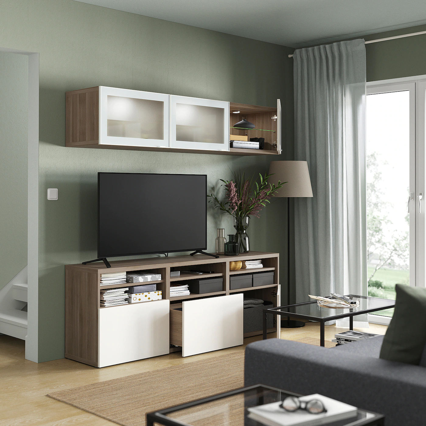 IKEA BESTÅ TV Storage Combination/glass Doors Walnut Effect Light Gray/Selsviken Highgloss/white Frosted Glass 70 7/8x16 1/2x75 5/8 " Blackbrown/selsviken High Gloss/beige Clear Glass 11 IKEA BESTÅ TV Storage Combination/glass Doors Walnut Effect Light Gray/Selsviken Highgloss/white Frosted Glass 70 7/8x16 1/2x75 5/8 " Blackbrown/selsviken High Gloss/beige Clear Glass - Image 9