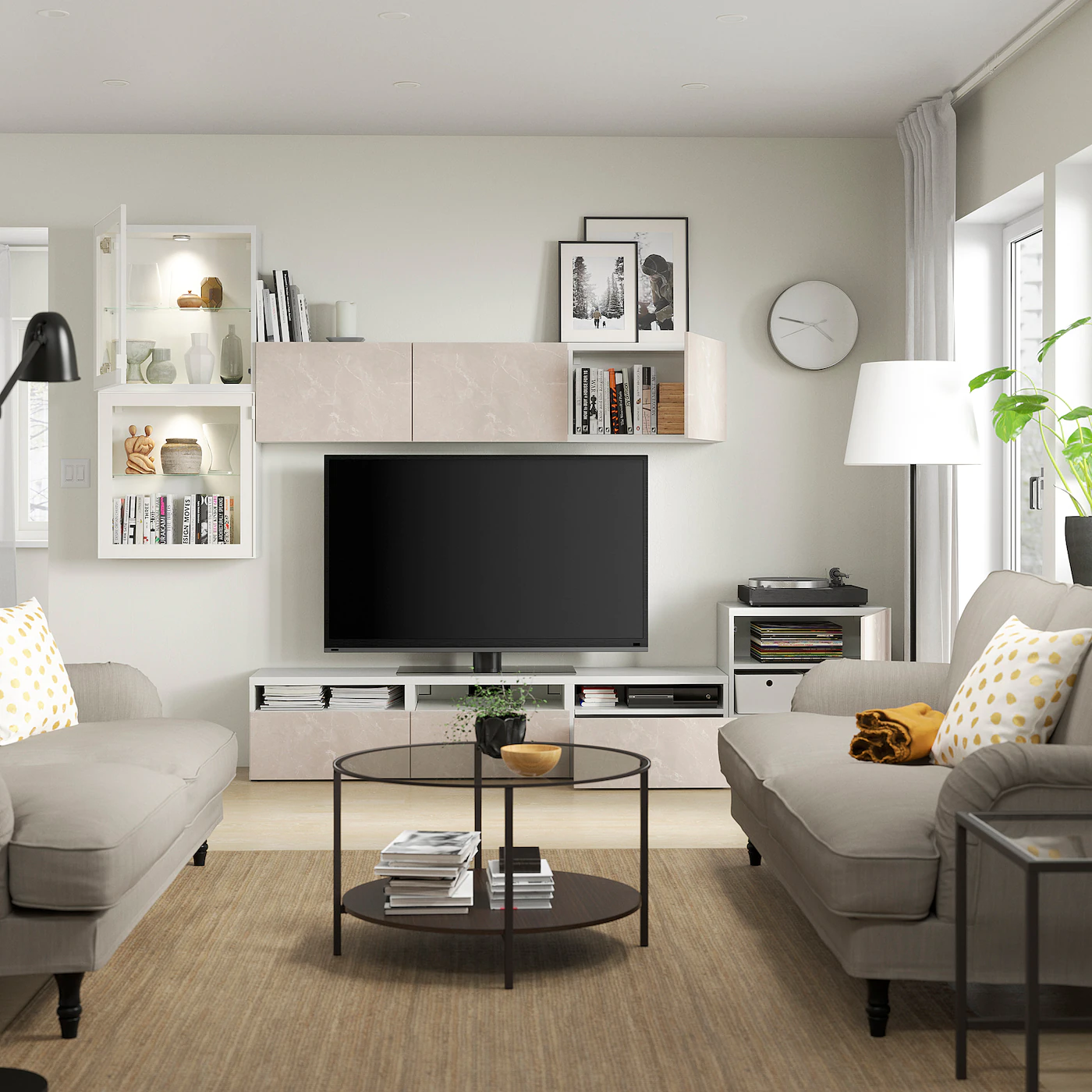 IKEA BESTÅ TV Storage Combination/glass Doors White Glassvik/Bergsviken Beige 118 1/8x16 1/2x83 1/8 " Blackbrown/selsviken High Gloss/black Smoked Glass 4 IKEA BESTÅ TV Storage Combination/glass Doors White Glassvik/Bergsviken Beige 118 1/8x16 1/2x83 1/8 " Blackbrown/selsviken High Gloss/black Smoked Glass - Image 2