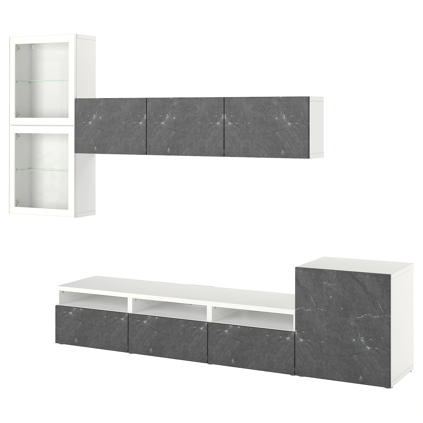 IKEA BESTÅ TV Storage Combination/glass Doors White Glassvik/Bergsviken Black 118 1/8x16 1/2x83 1/8 " Blackbrown/hanviken Blackbrown Clear Glass