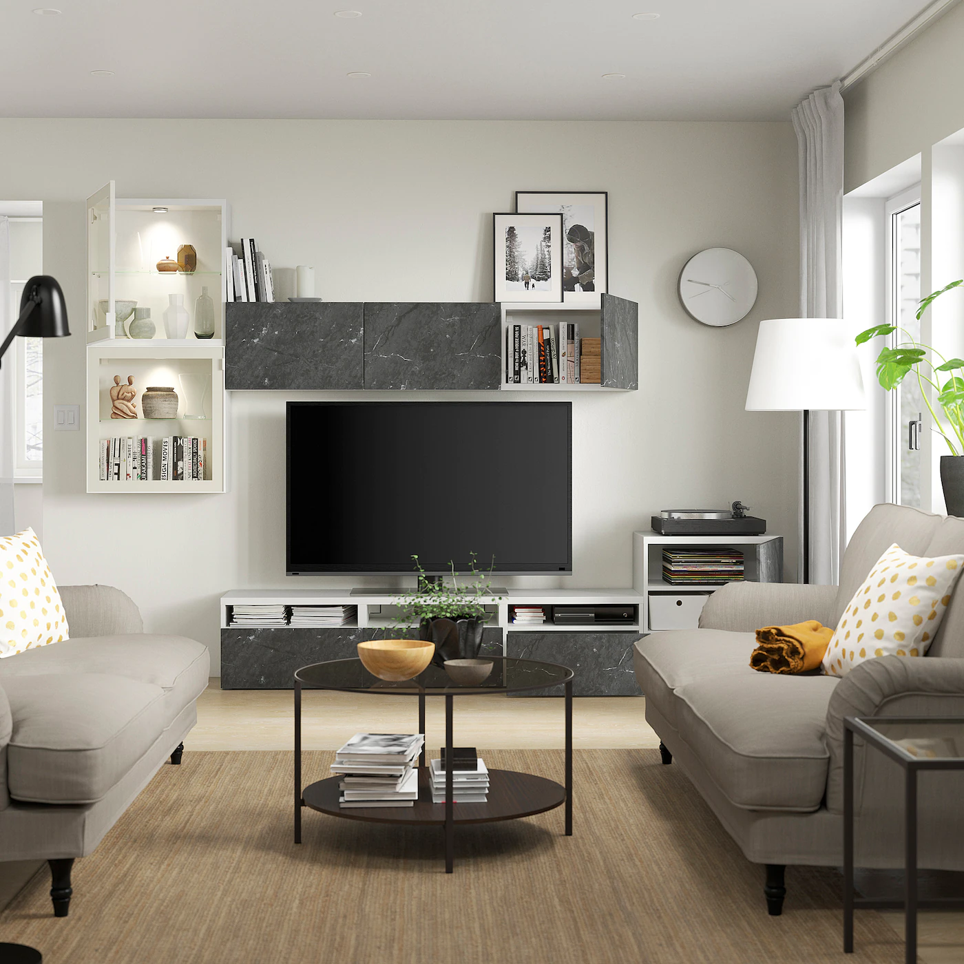 IKEA BESTÅ TV Storage Combination/glass Doors White Glassvik/Bergsviken Black 118 1/8x16 1/2x83 1/8 " Blackbrown/selsviken High Gloss/black Clear Glass 4 IKEA BESTÅ TV Storage Combination/glass Doors White Glassvik/Bergsviken Black 118 1/8x16 1/2x83 1/8 " Blackbrown/selsviken High Gloss/black Clear Glass - Image 2