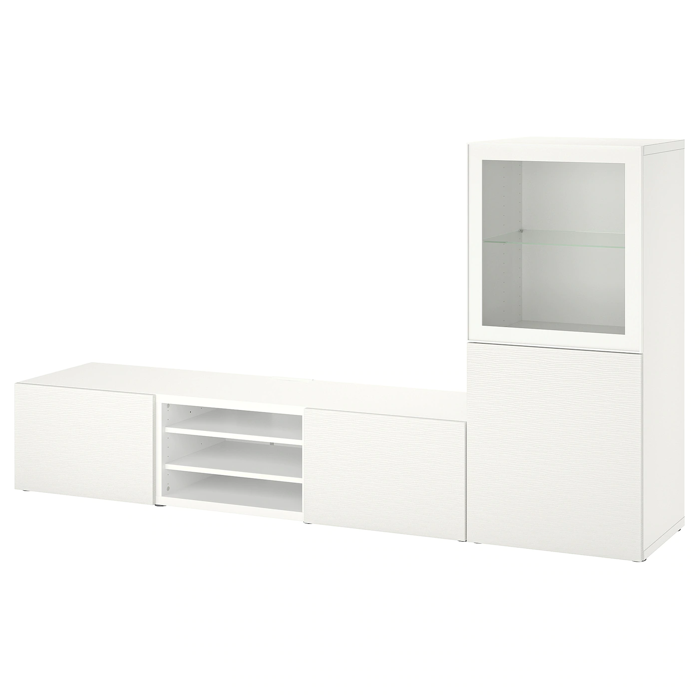 IKEA BESTÅ TV Storage Combination/glass Doors White Glassvik/Laxviken White 94 1/2x16 1/2x50 3/4 " Blackbrown/hanviken Blackbrown Clear Glass