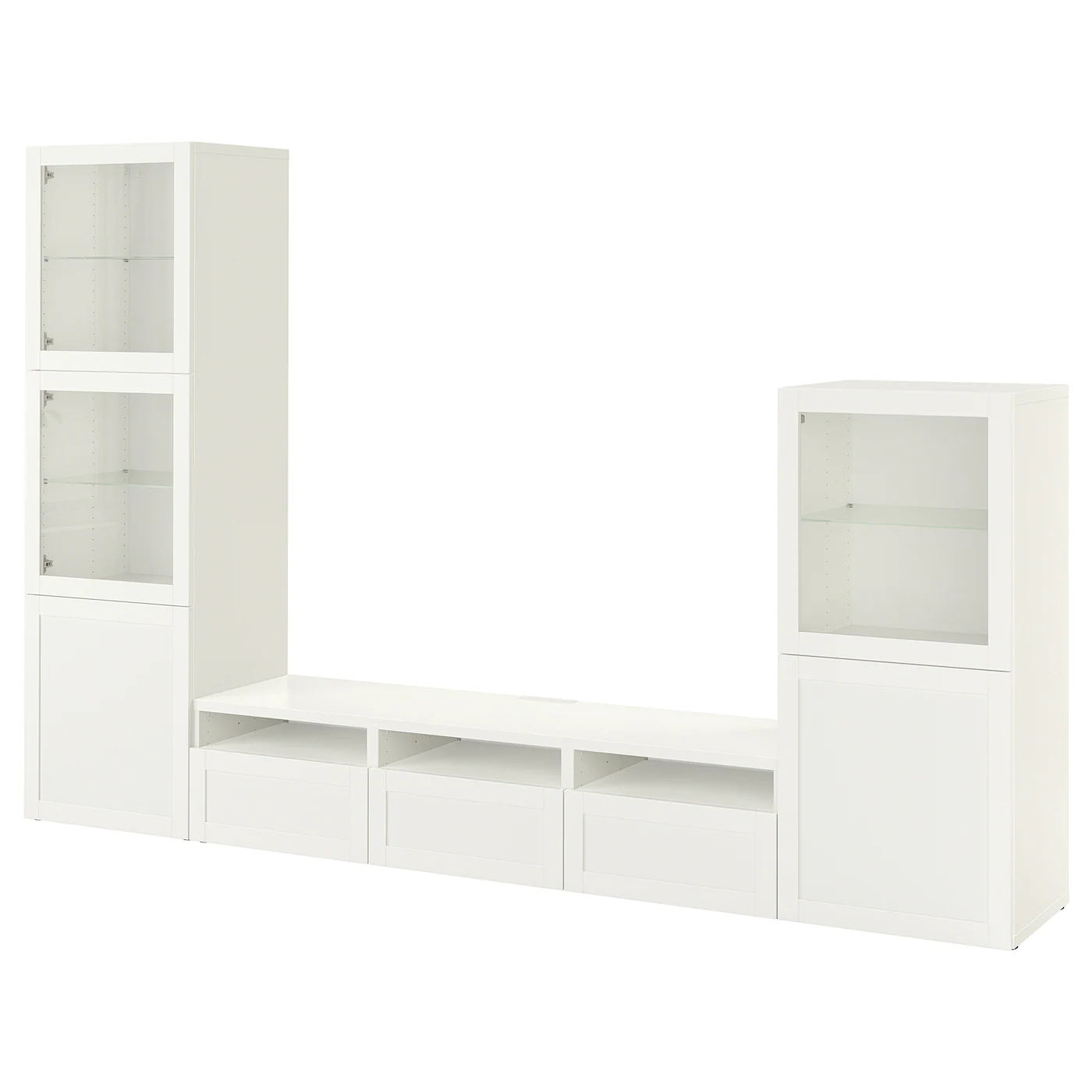 IKEA BESTÅ TV Storage Combination/glass Doors White/Hanviken White Clear Glass 118 1/8x16 1/2x76 " Blackbrown/selsviken High Gloss/black Smoked Glass
