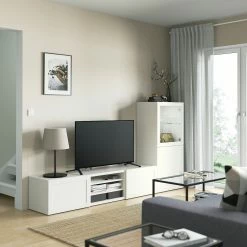 IKEA BESTÅ TV Storage Combination/glass Doors White/Hanviken White Clear Glass 94 1/2x16 1/2x50 3/4 " Blackbrown Glassvik/laxviken Black -Ikea Storage solution systems Sales besta tv storage combination glass doors white hanviken white clear glass 0995862 pe821859 s5 1