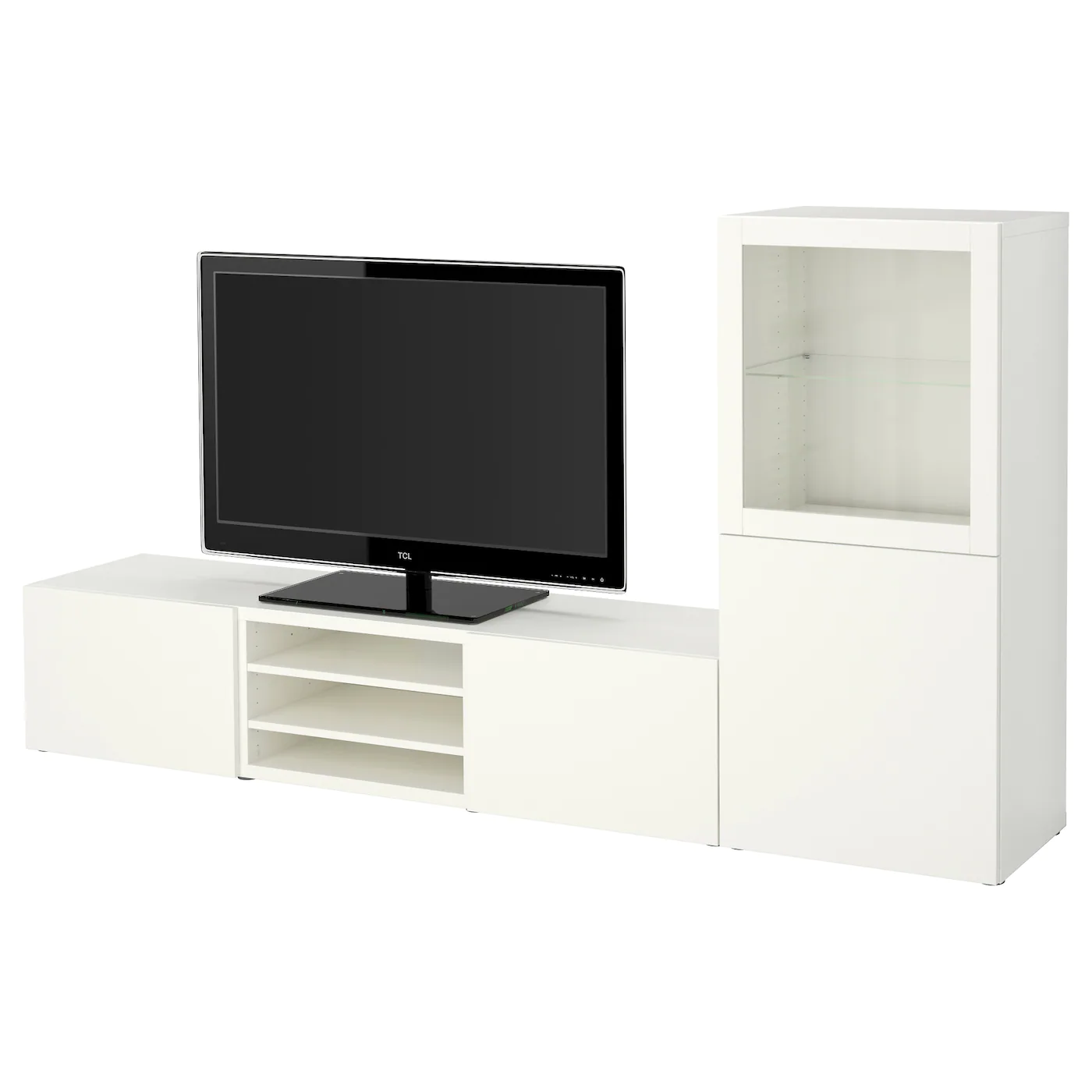 IKEA BESTÅ TV Storage Combination/glass Doors White/Lappviken White Clear Glass 94 1/2x16 1/2x50 3/4 " Blackbrown Glassvik/laxviken Black -Ikea Storage solution systems Sales besta tv storage combination glass doors white lappviken white clear glass 0343379 pe535894 s5