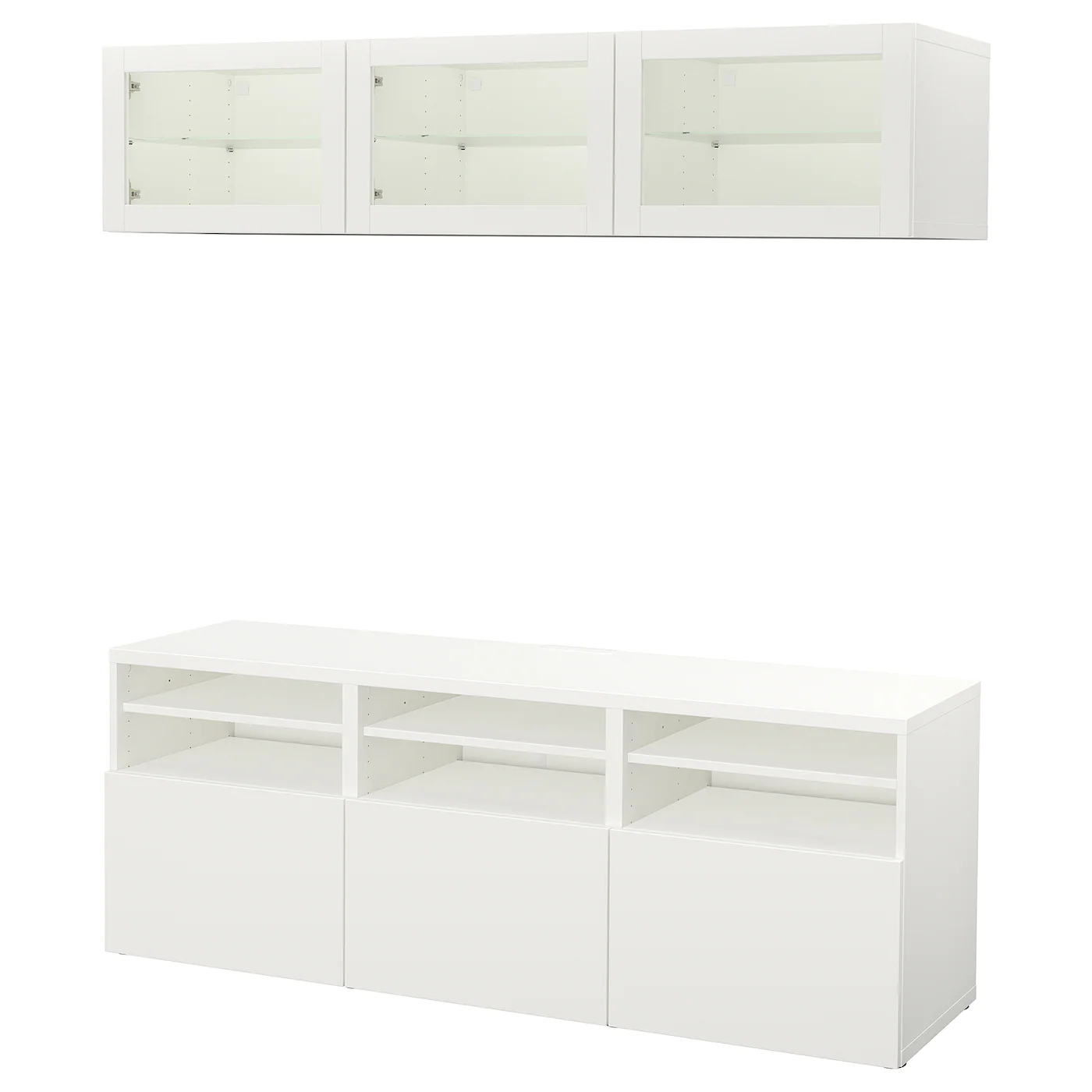 IKEA BESTÅ TV Storage Combination/glass Doors White/Lappviken White Clear Glass 70 7/8x16 1/2x75 5/8 " Blackbrown/selsviken High Gloss/black Clear Glass