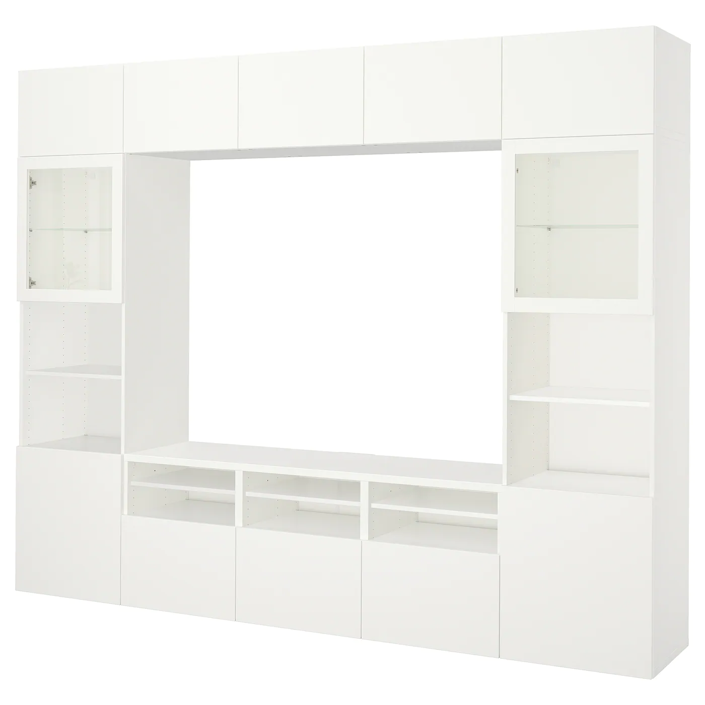 IKEA BESTÅ TV Storage Combination/glass Doors White/Lappviken White Clear Glass 118 1/8x16 1/2x91 " Blackbrown/selsviken High Gloss/beige Clear Glass