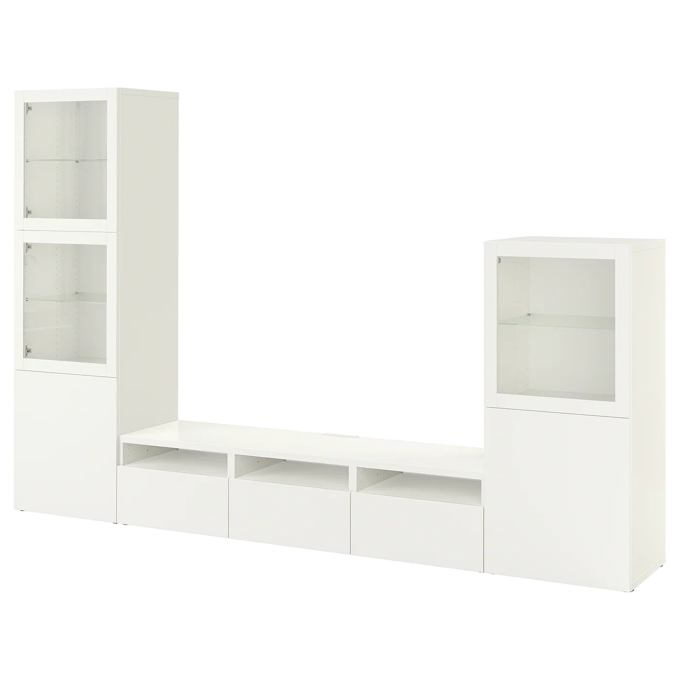 IKEA BESTÅ TV Storage Combination/glass Doors White/Lappviken White Clear Glass 118 1/8x16 1/2x76 " Blackbrown/selsviken High Gloss/black Clear Glass