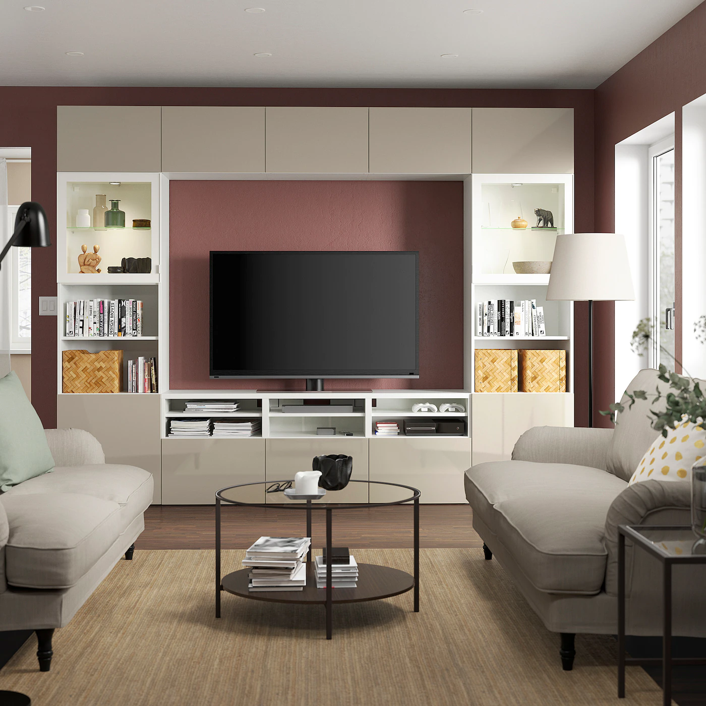 IKEA BESTÅ TV Storage Combination/glass Doors White/Selsviken High Gloss/beige Clear Glass 118 1/8x16 1/2x91 " Blackbrown/hanviken Blackbrown Clear Glass 5 IKEA BESTÅ TV Storage Combination/glass Doors White/Selsviken High Gloss/beige Clear Glass 118 1/8x16 1/2x91 " Blackbrown/hanviken Blackbrown Clear Glass - Image 3