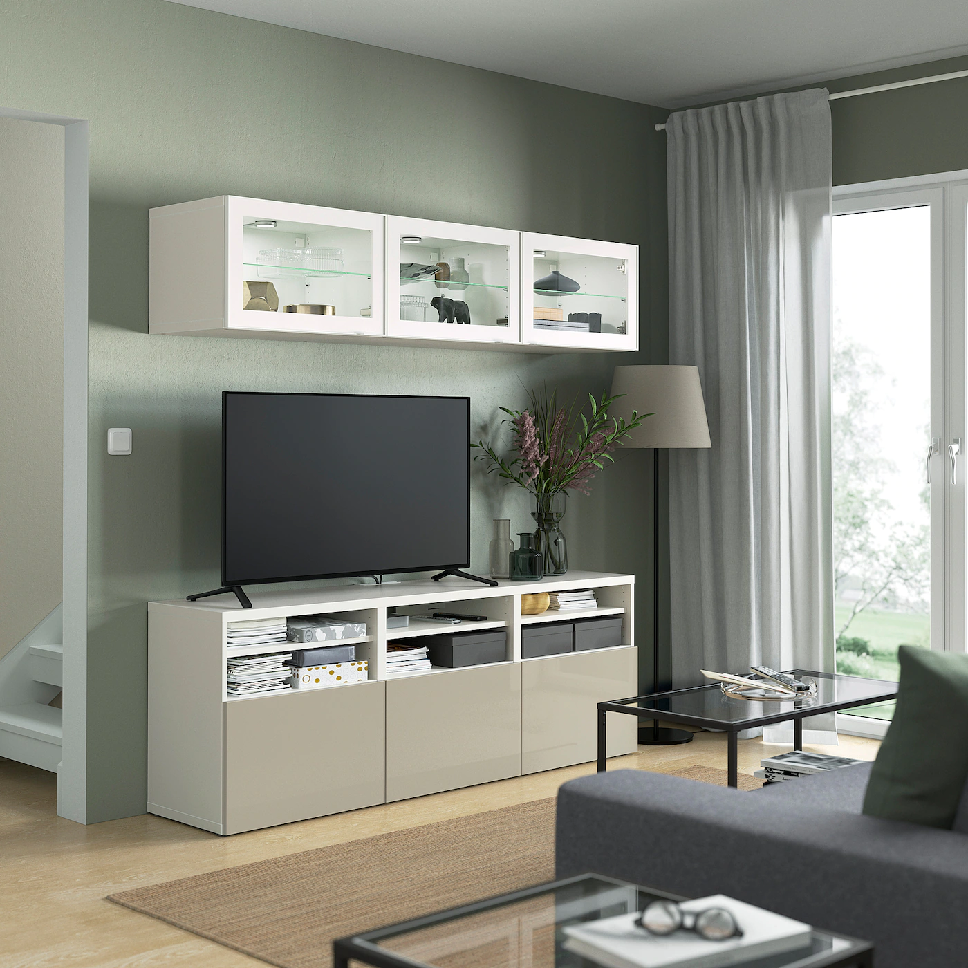 IKEA BESTÅ TV Storage Combination/glass Doors White/Selsviken High Gloss/beige Clear Glass 70 7/8x16 1/2x75 5/8 " Blackbrown Sindvik/lappviken Light Graybrown 5 IKEA BESTÅ TV Storage Combination/glass Doors White/Selsviken High Gloss/beige Clear Glass 70 7/8x16 1/2x75 5/8 " Blackbrown Sindvik/lappviken Light Graybrown - Image 3