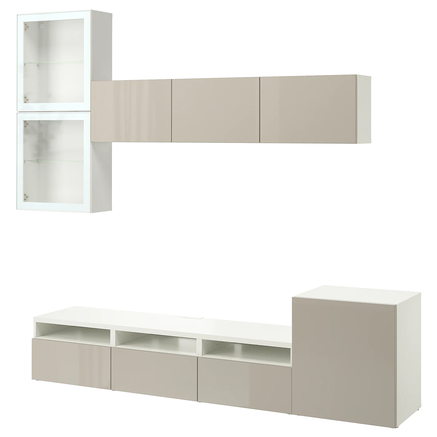 IKEA BESTÅ TV Storage Combination/glass Doors White/Selsviken High Gloss/beige Clear Glass 118 1/8x16 1/2x83 1/8 " Blackbrown/lappviken Blackbrown Clear Glass