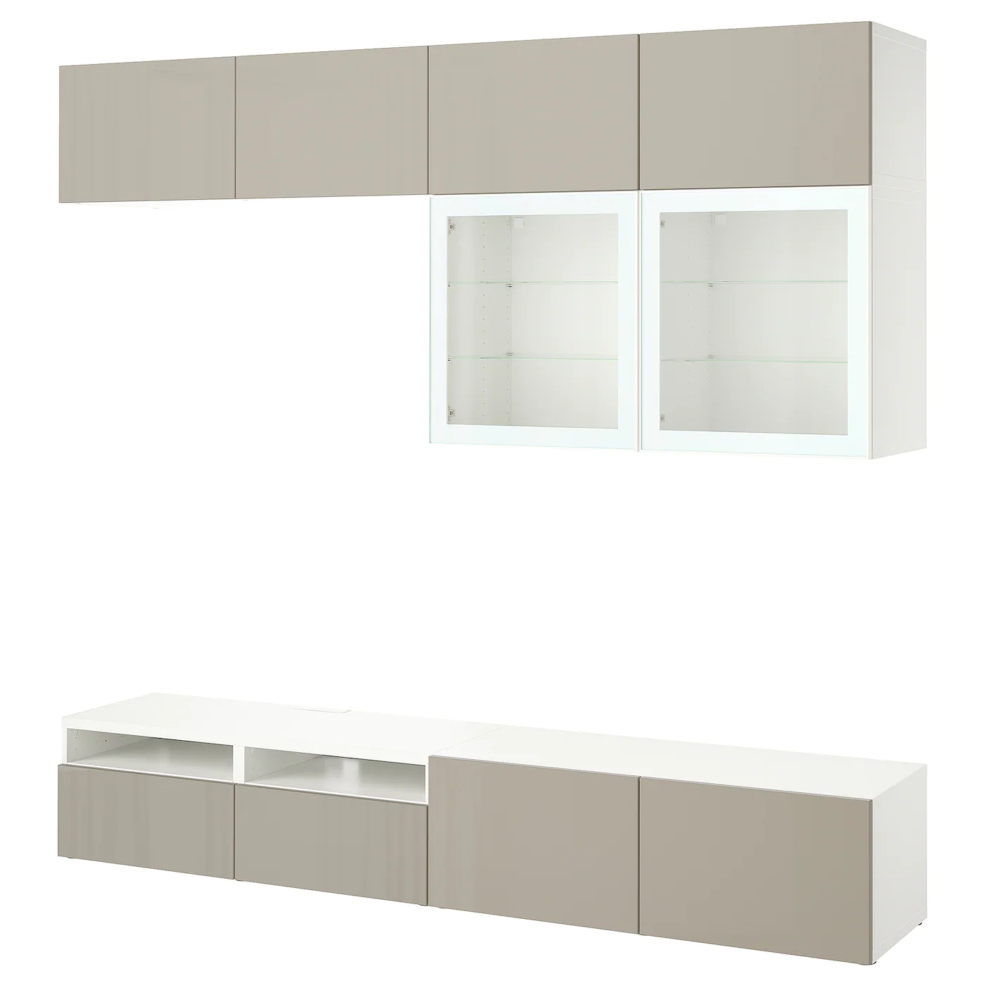 IKEA BESTÅ TV Storage Combination/glass Doors White/Selsviken High Gloss/beige Clear Glass 94 1/2x16 1/2x91 " Blackbrown/selsviken High Gloss/beige Clear Glass