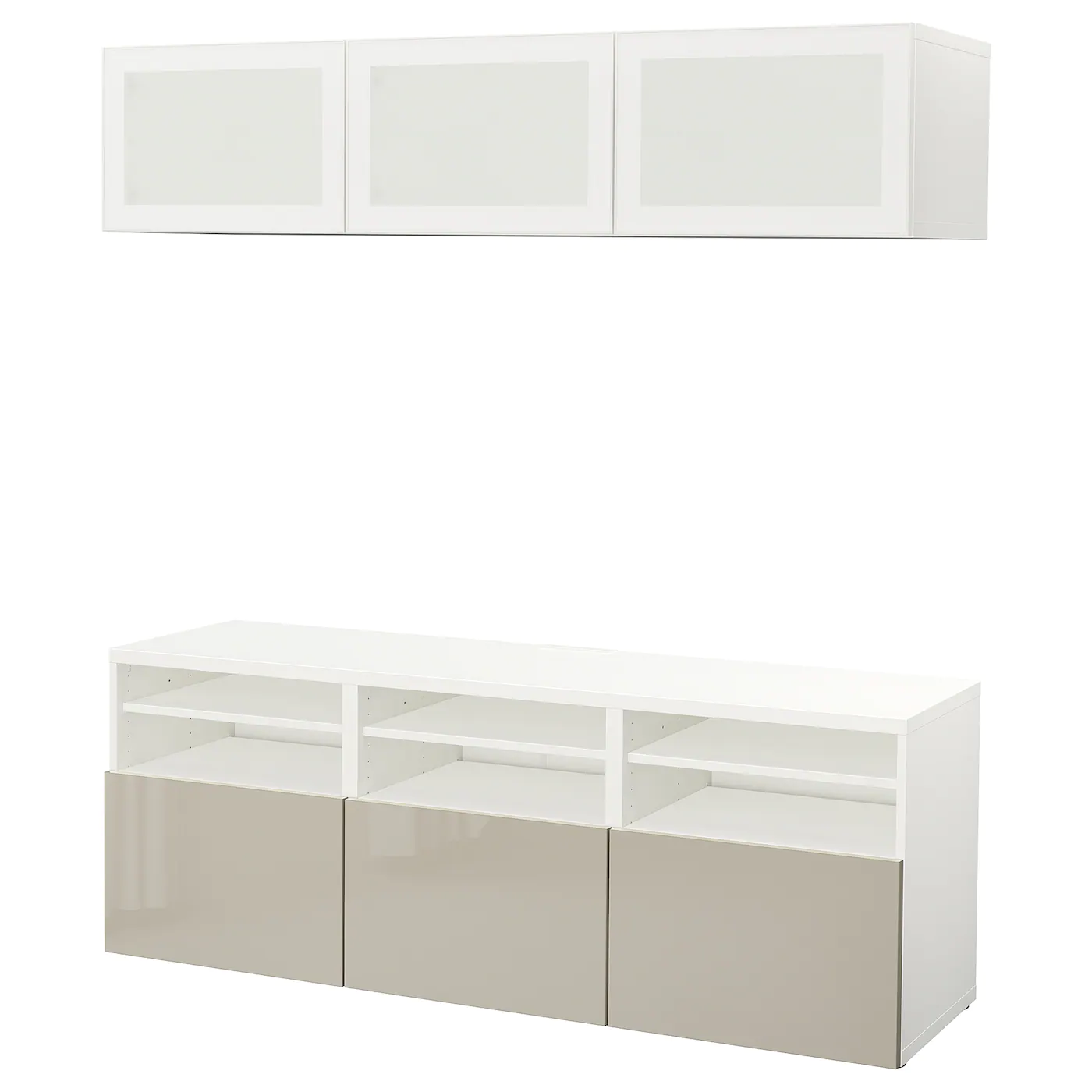 IKEA BESTÅ TV Storage Combination/glass Doors White/Selsviken High Gloss/beige Frosted Glass 70 7/8x16 1/2x75 5/8 " Blackbrown Sindvik/lappviken Light Graybrown