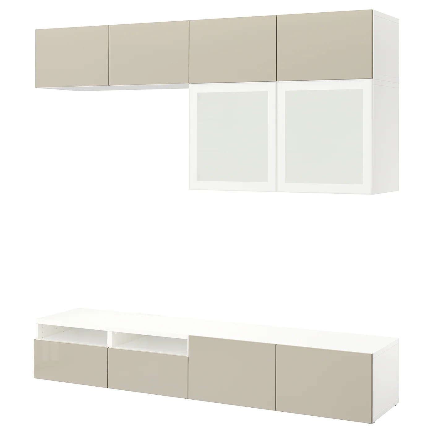 IKEA BESTÅ TV Storage Combination/glass Doors White/Selsviken High Gloss/beige Frosted Glass 94 1/2x16 1/2x91 " Blackbrown/hanviken Blackbrown Clear Glass