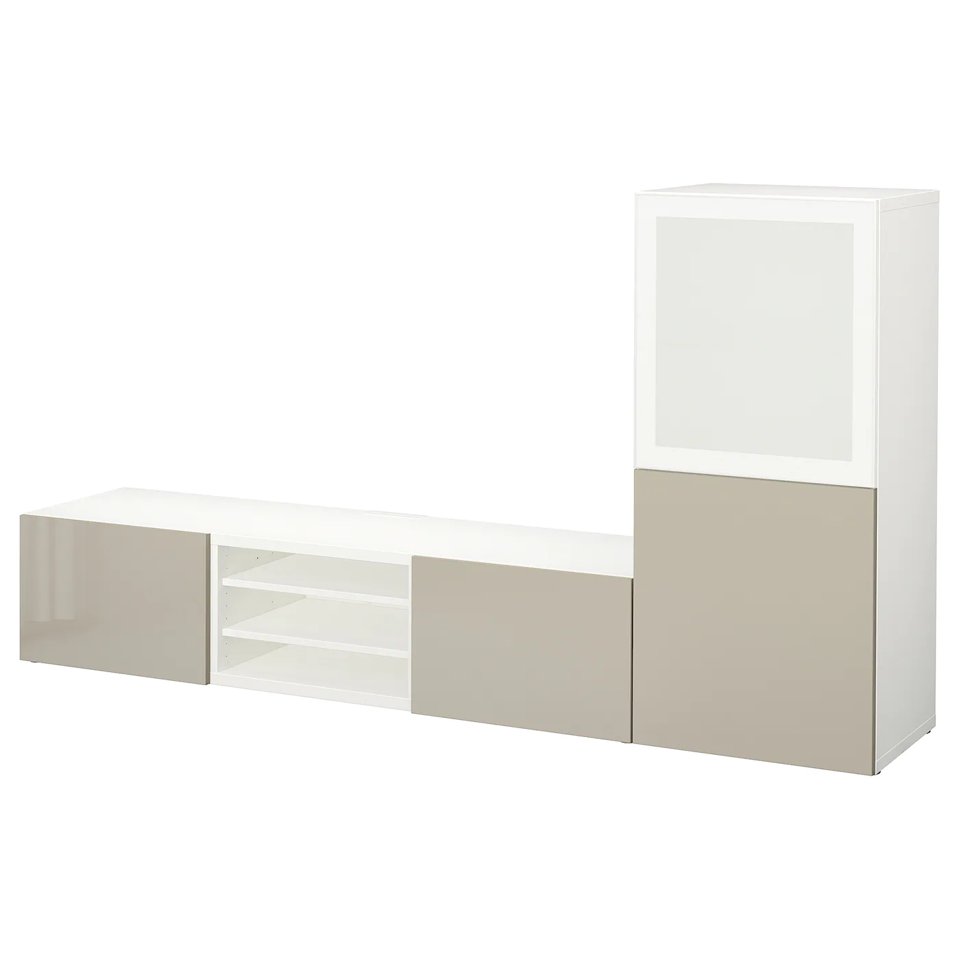 IKEA BESTÅ TV Storage Combination/glass Doors White/Selsviken High Gloss/beige Frosted Glass 94 1/2x16 1/2x50 3/4 " Blackbrown Glassvik/laxviken Black