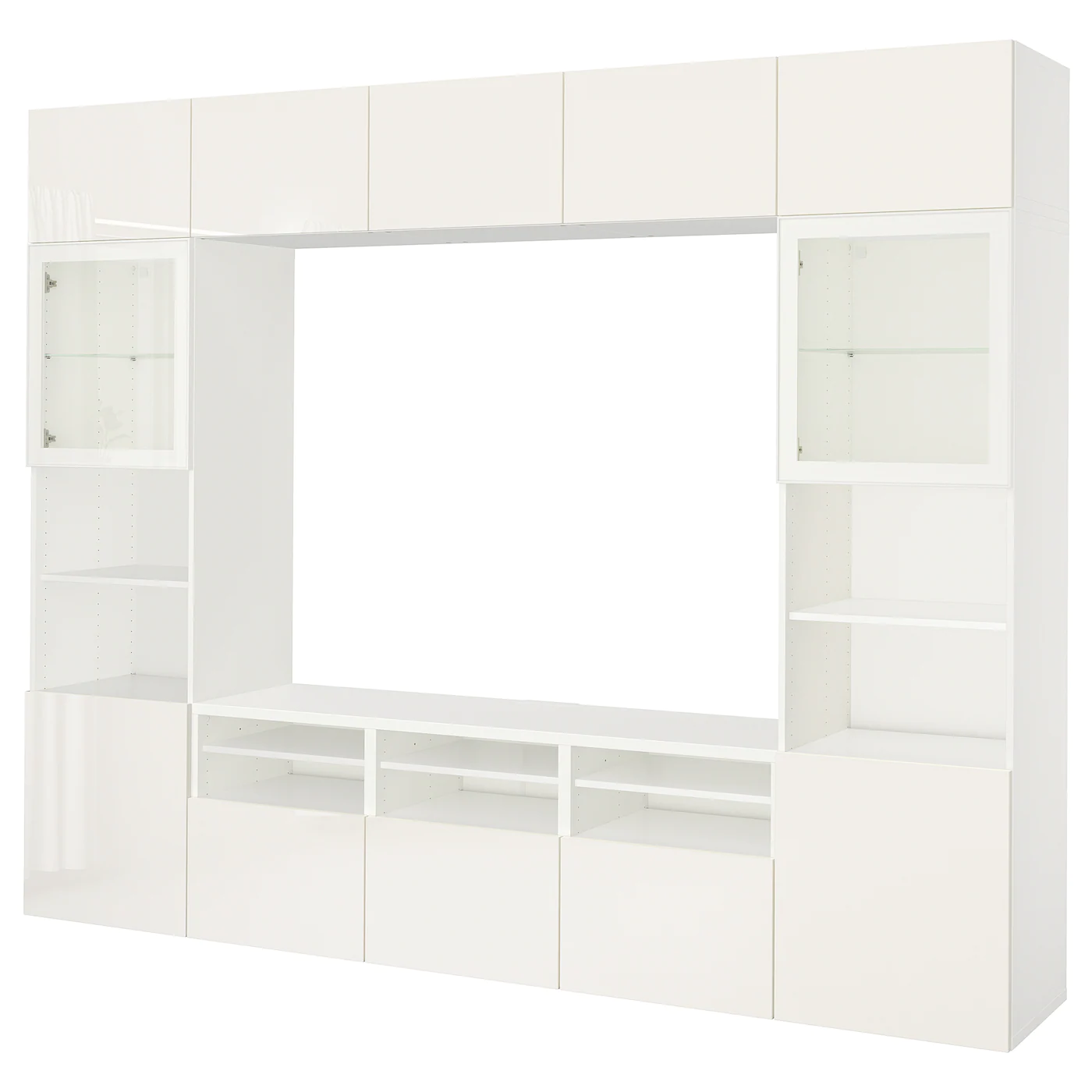 IKEA BESTÅ TV Storage Combination/glass Doors White/Selsviken High Gloss/white Clear Glass 118 1/8x16 1/2x91 " Blackbrown/selsviken High Gloss/beige Smoked Glass