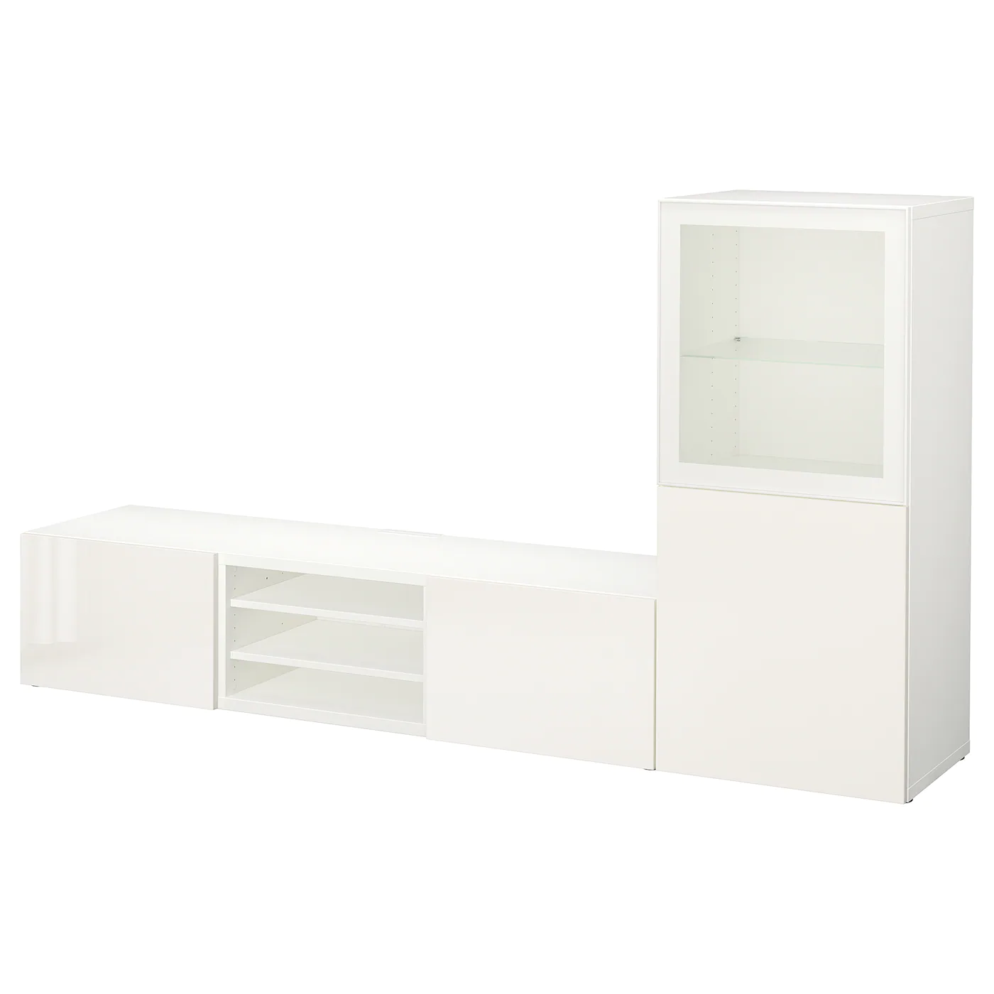 IKEA BESTÅ TV Storage Combination/glass Doors White/Selsviken High Gloss/white Clear Glass 94 1/2x16 1/2x50 3/4 " Blackbrown/selsviken High Gloss/black Clear Glass