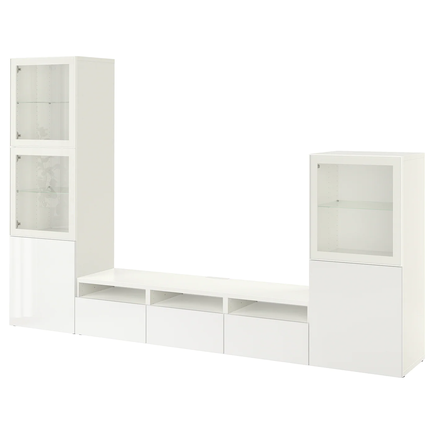 IKEA BESTÅ TV Storage Combination/glass Doors White/Selsviken High Gloss/white Clear Glass 118 1/8x16 1/2x76 " Blackbrown/hanviken Blackbrown Clear Glass